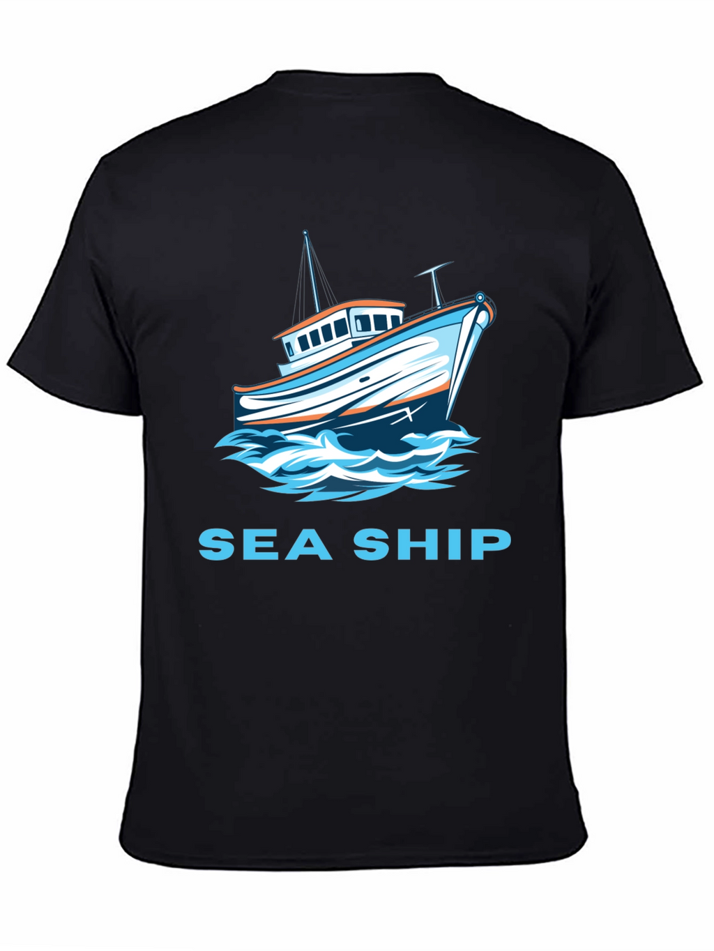 Sea Ship Graphic T-Shirt - Black