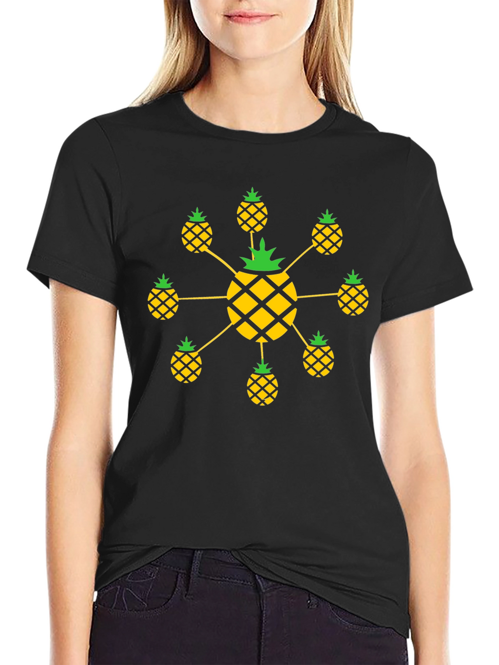 Pineapple Pattern Black T-Shirt