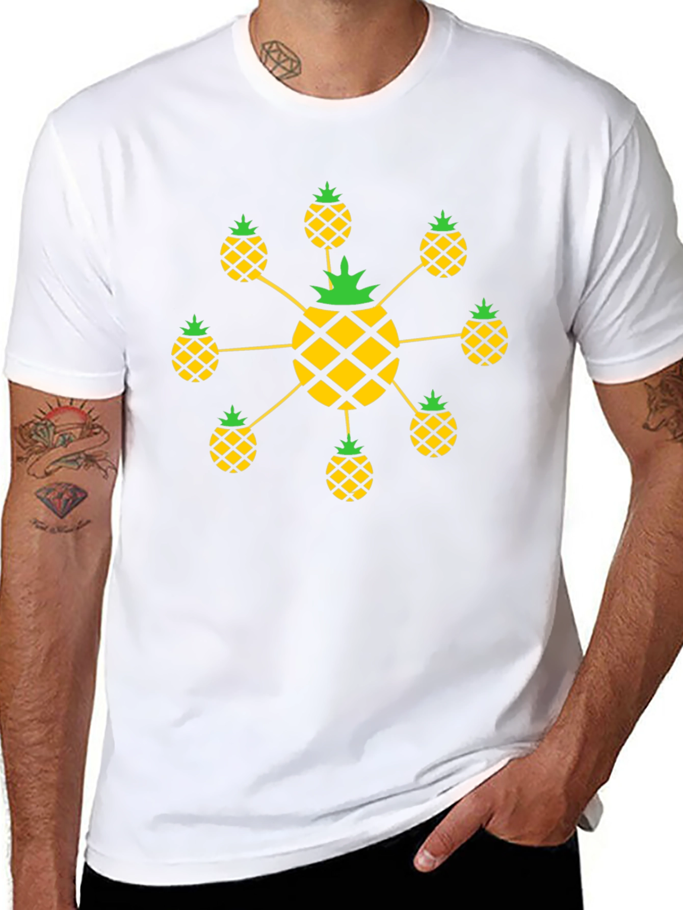 Pineapple Pattern Black T-Shirt