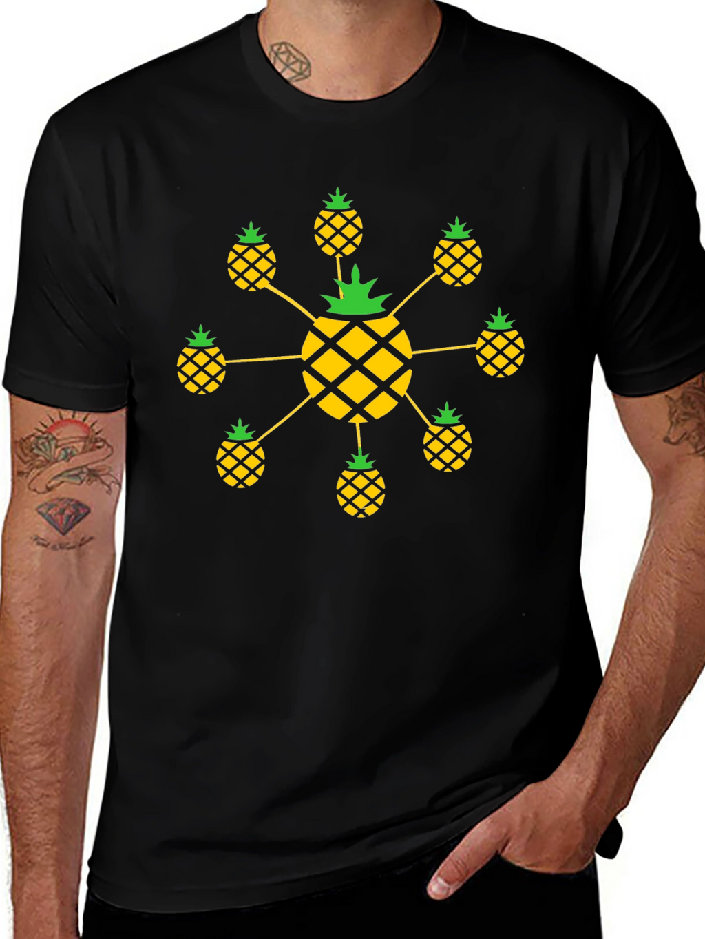 Pineapple Pattern Black T-Shirt