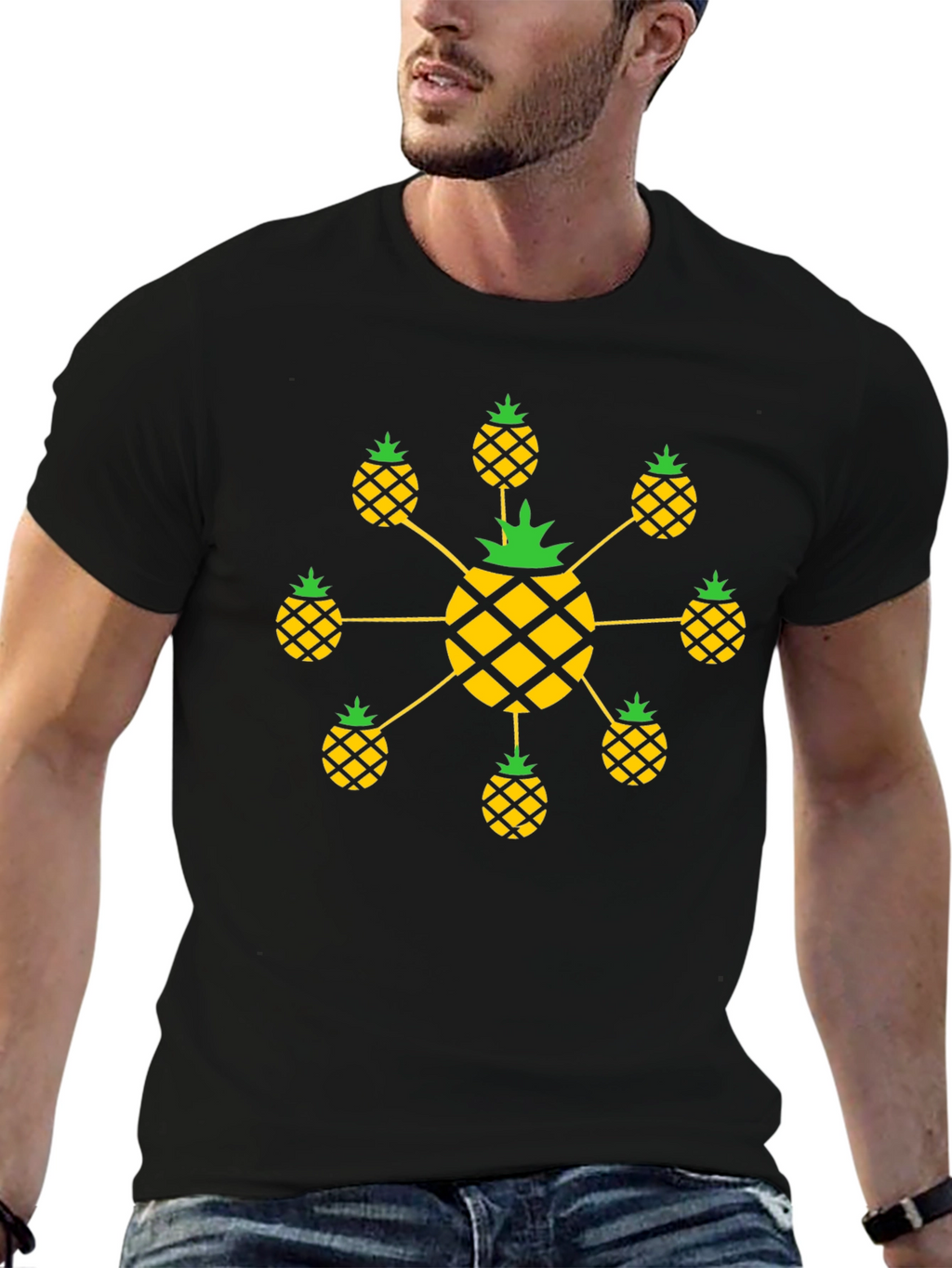 Pineapple Pattern Black T-Shirt