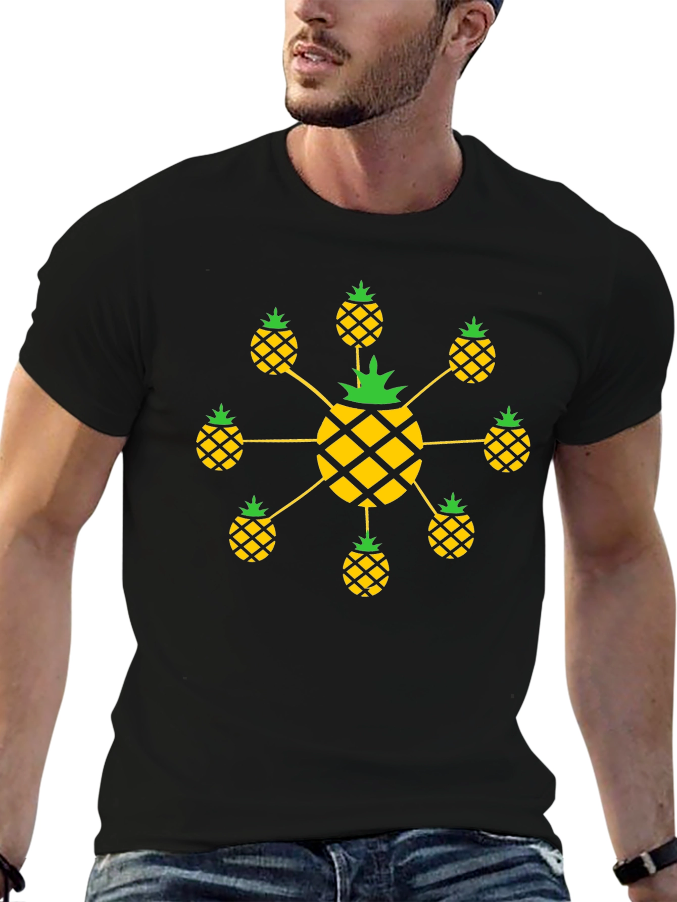 Pineapple Pattern Black T-Shirt