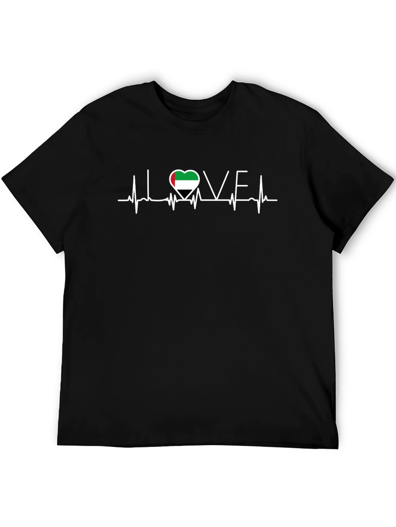 UAE Flag Heartbeat Love T-Shirt - Black