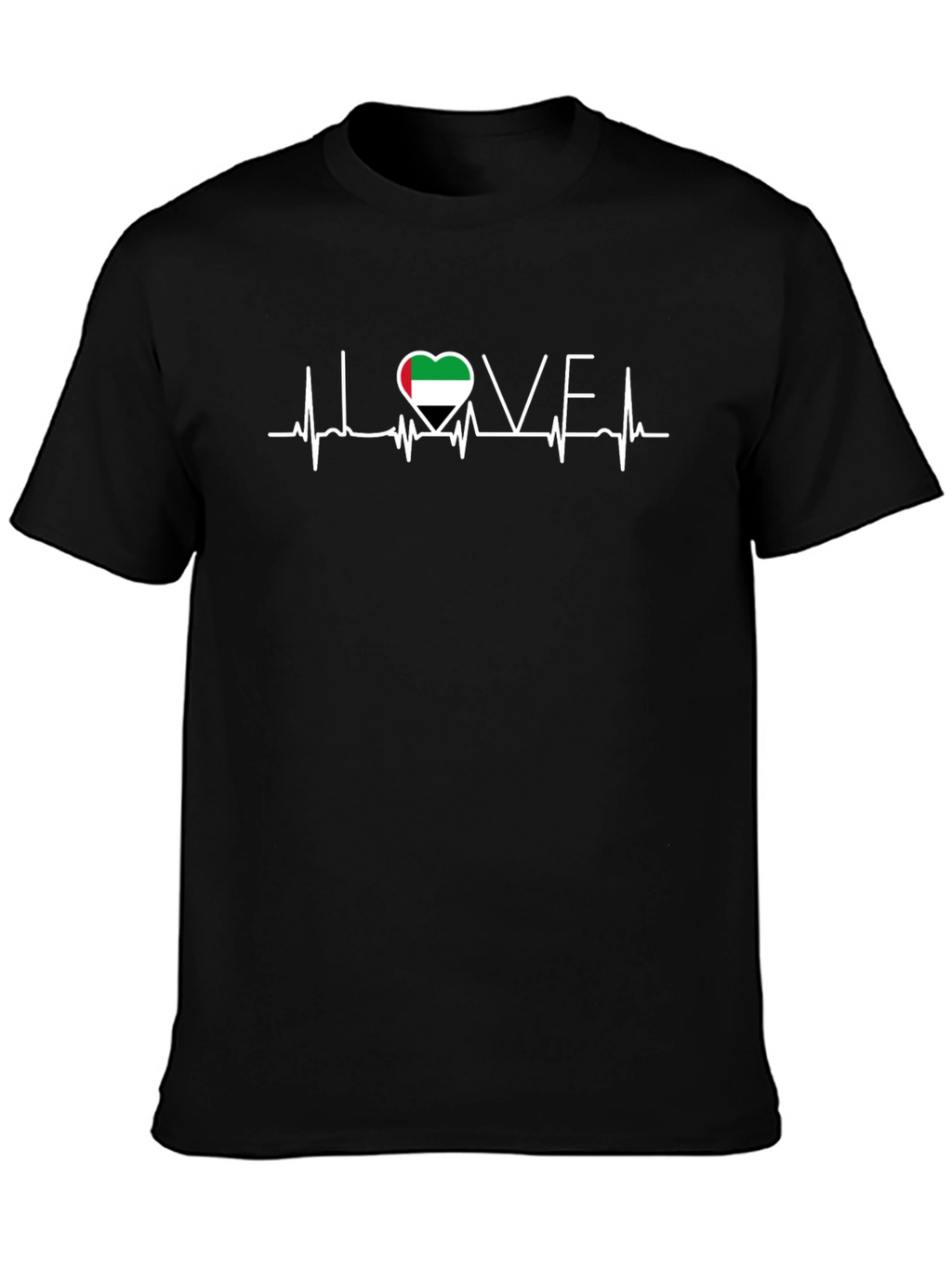 UAE Flag Heartbeat Love T-Shirt - Black