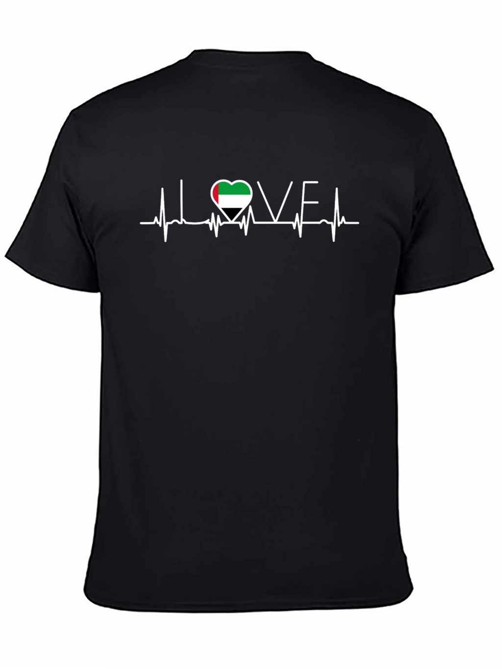 UAE Flag Heartbeat Love T-Shirt - Black