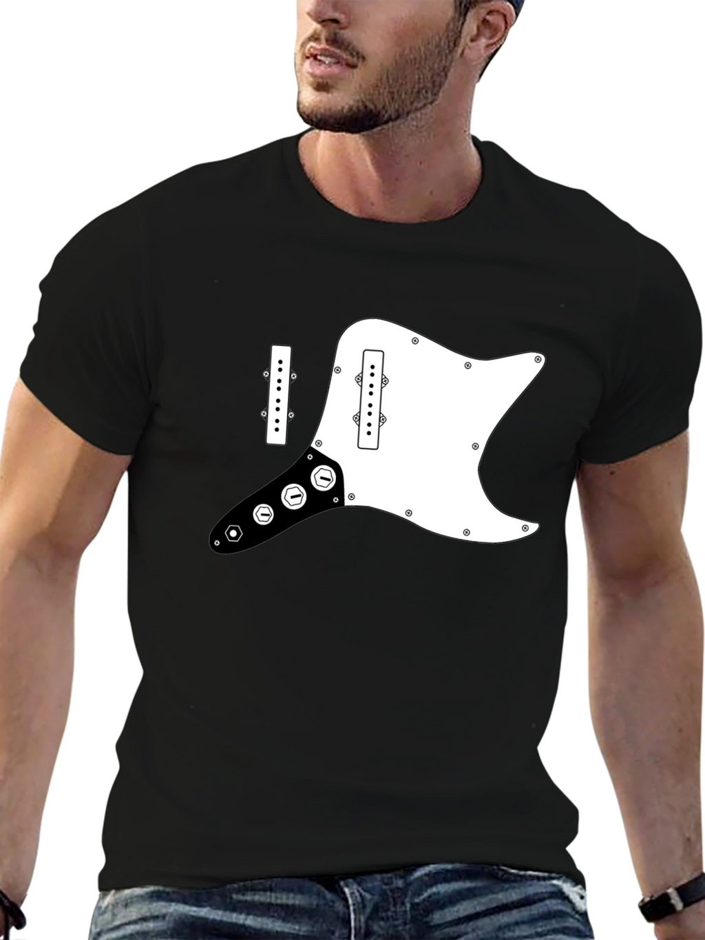 Guitar Pickguard Graphic Tee - Black Cotton T-Shirt