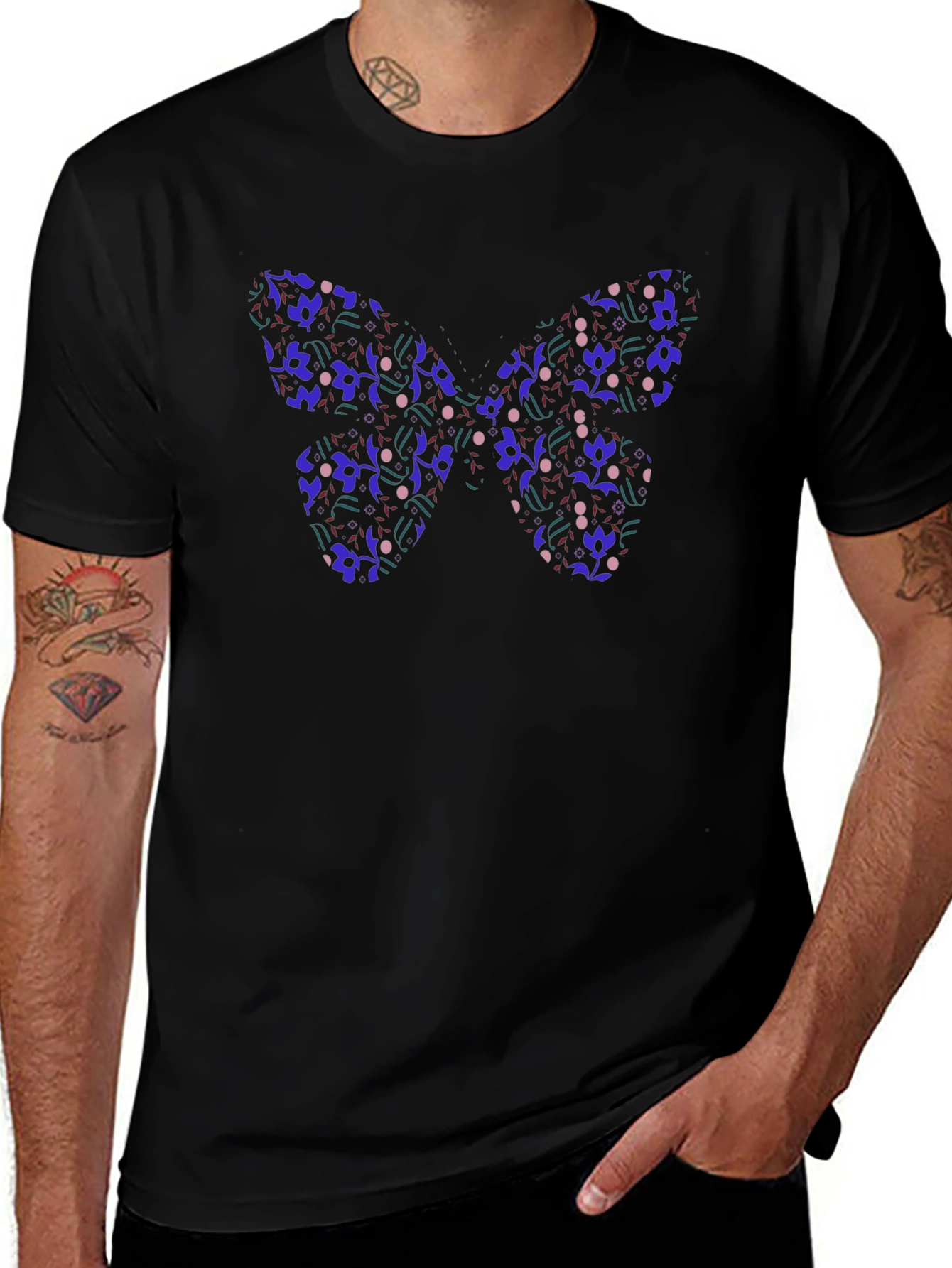 Butterfly Pattern Black T-Shirt