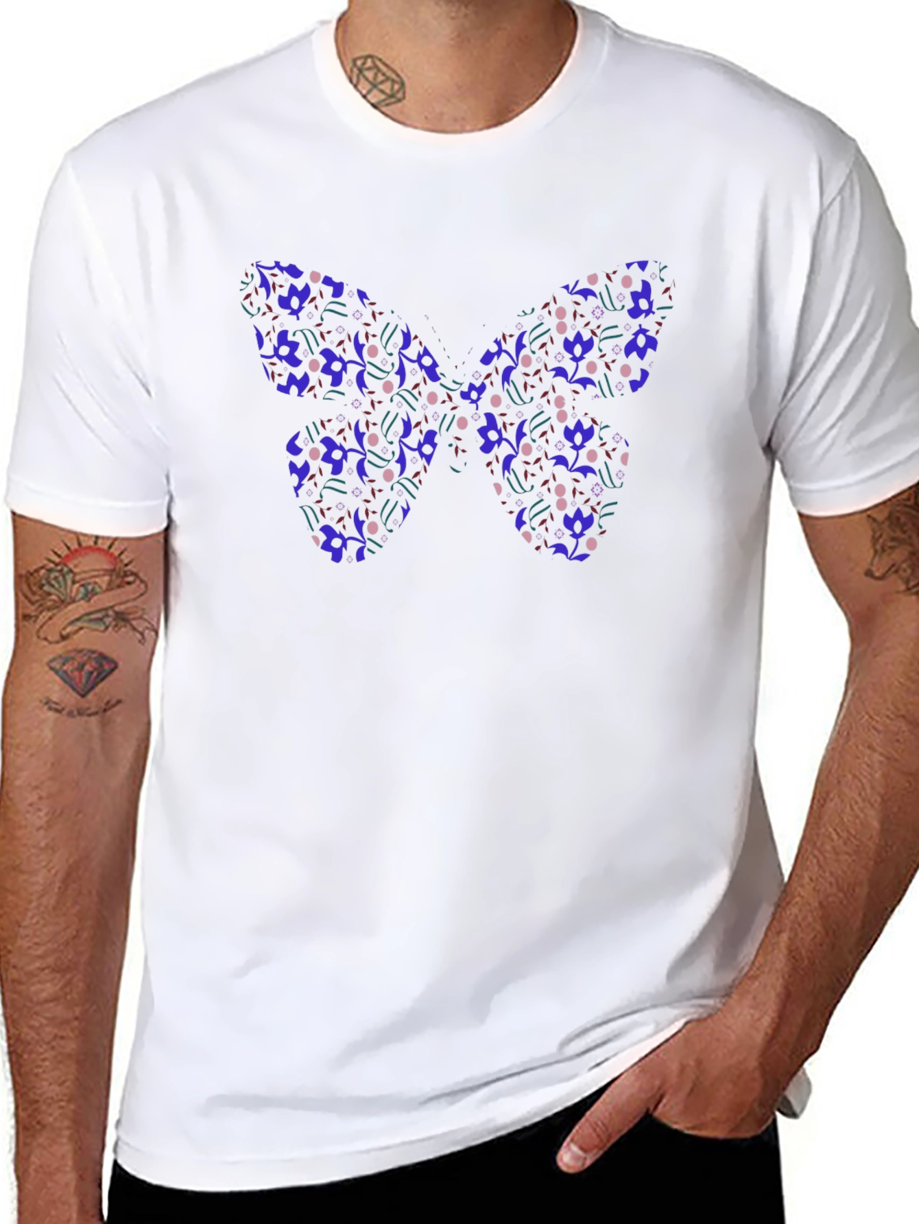 Butterfly Pattern Black T-Shirt