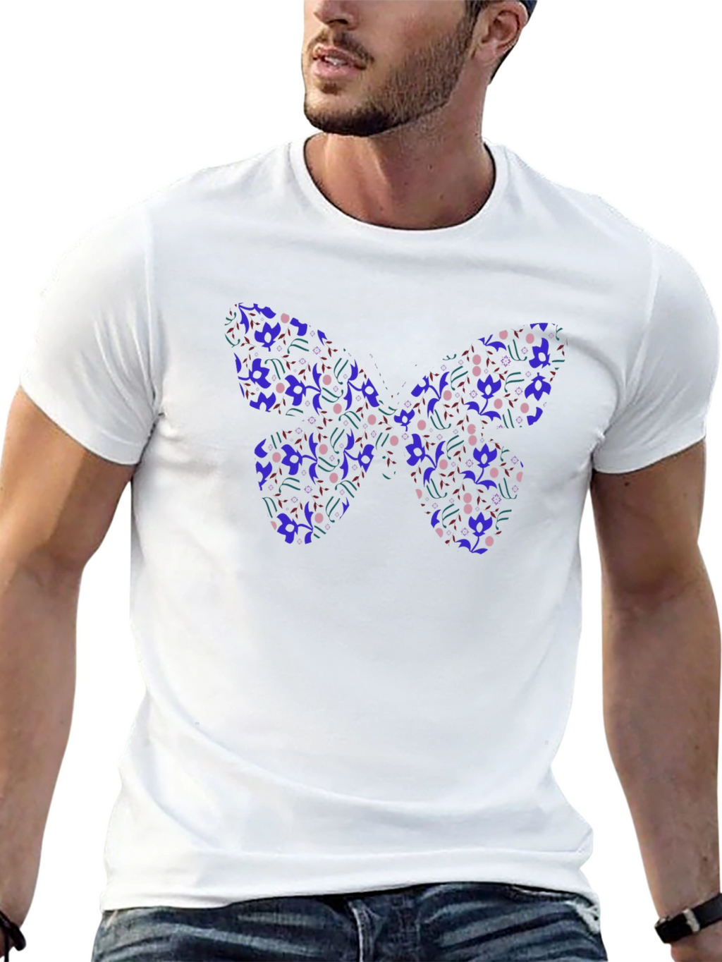 Butterfly Pattern Black T-Shirt