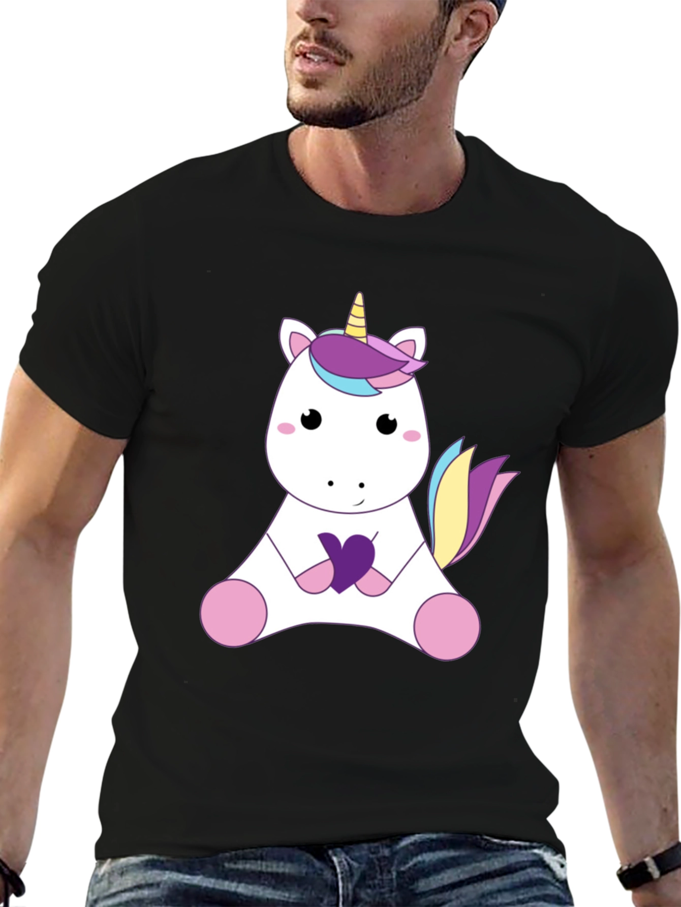 Cute Unicorn Graphic Tee - Black Cotton T-Shirt
