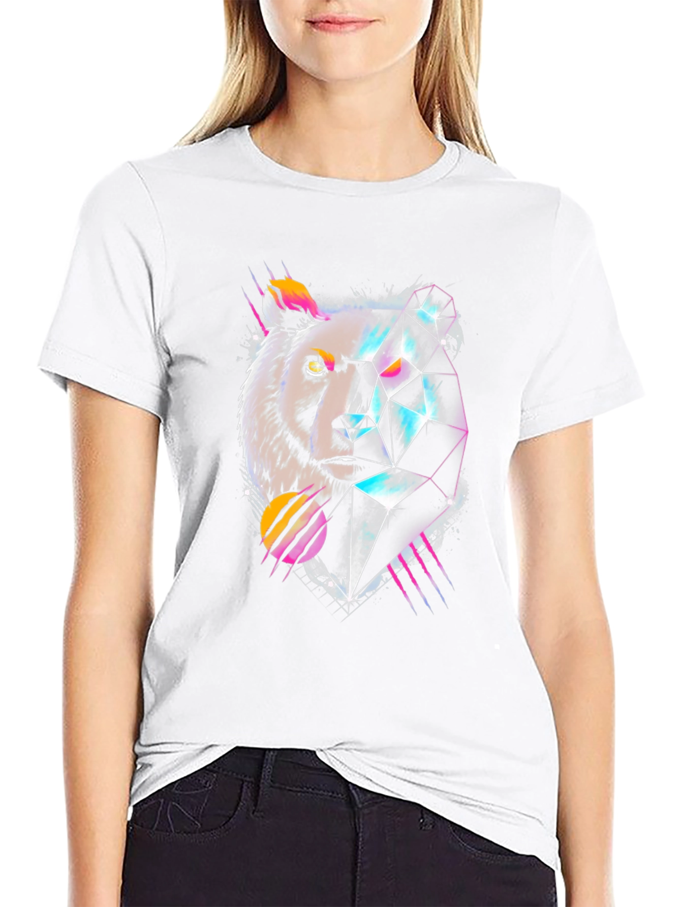 Geometric Bear Graphic Tee - Cool Abstract Design