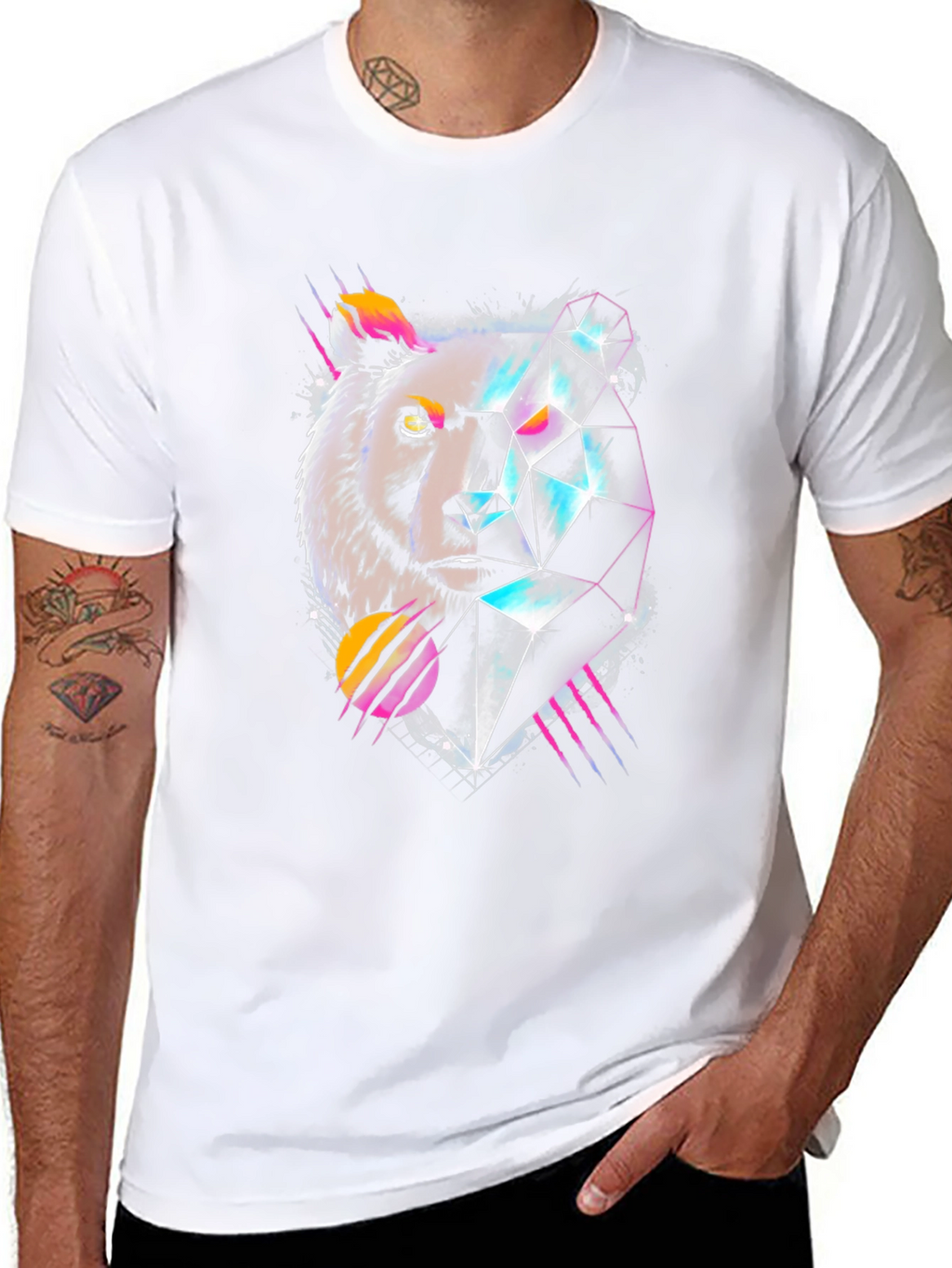 Geometric Bear Graphic Tee - Cool Abstract Design
