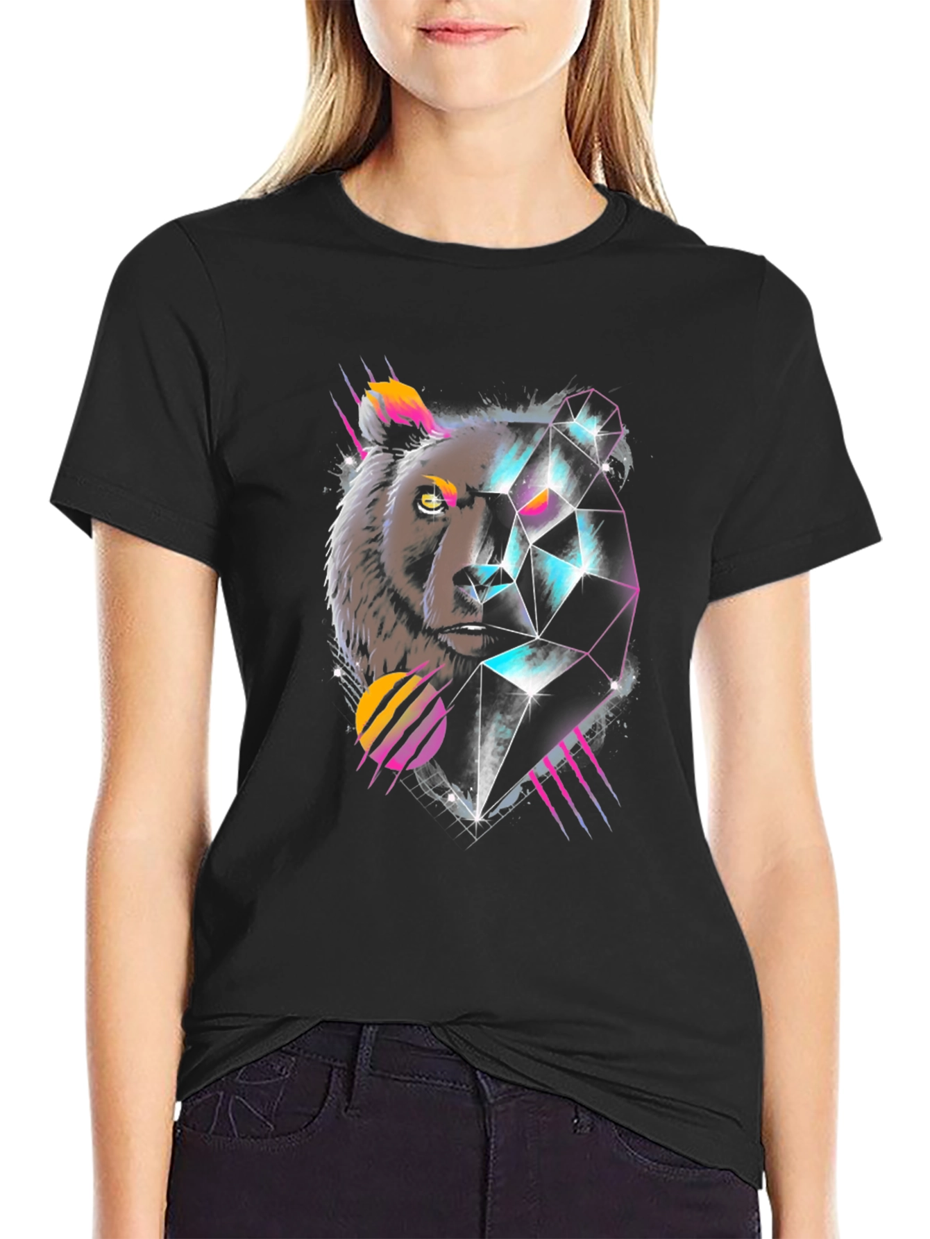 Geometric Bear Graphic Tee - Cool Abstract Design