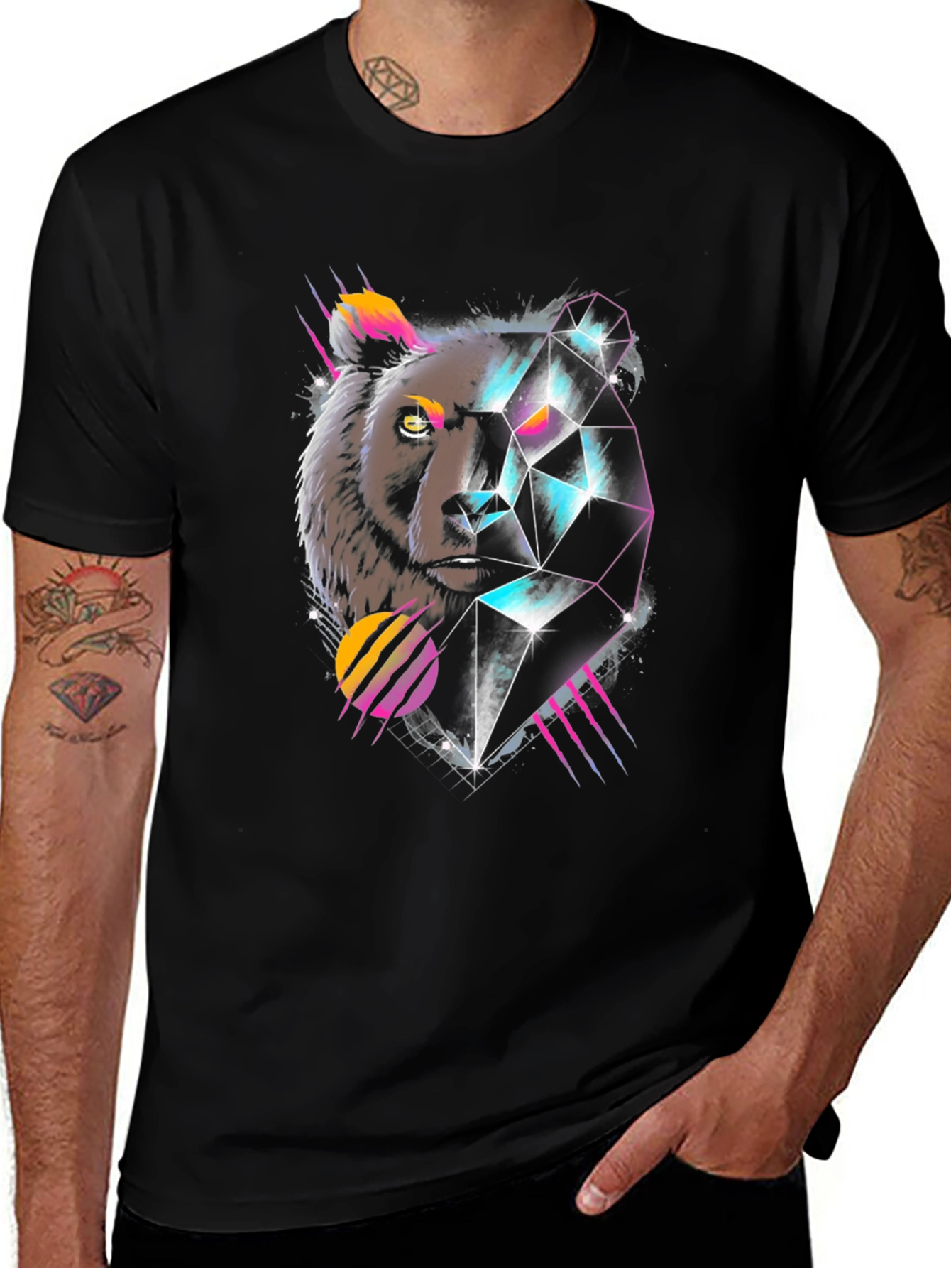 Geometric Bear Graphic Tee - Cool Abstract Design