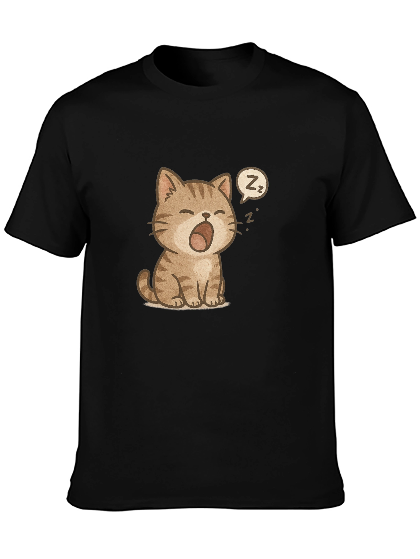 Cute Sleeping Cat Graphic Black T-Shirt