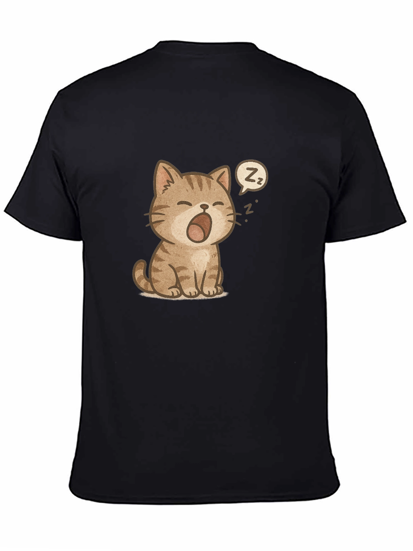 Cute Sleeping Cat Graphic Black T-Shirt