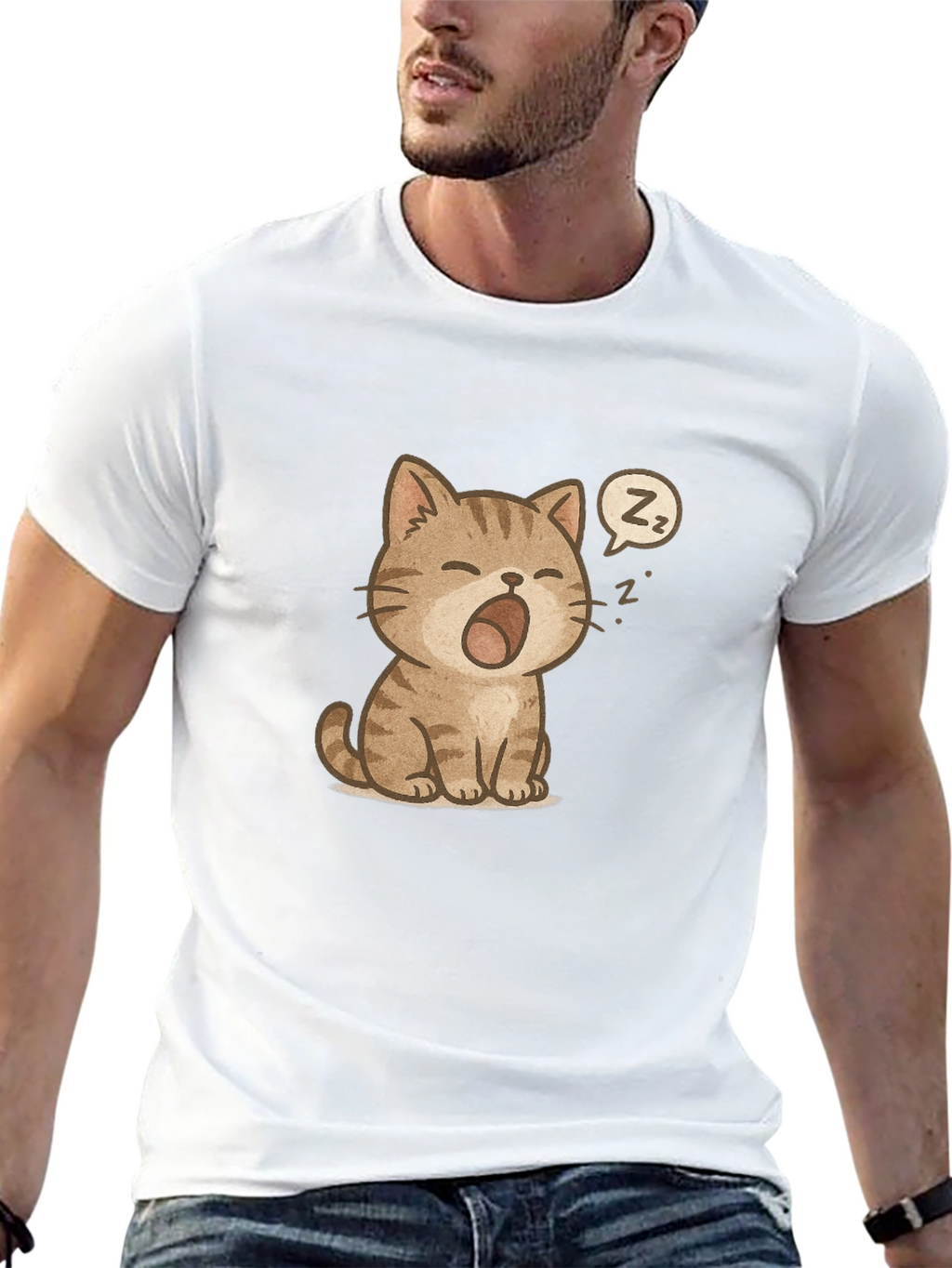 Cute Sleeping Cat Graphic Black T-Shirt