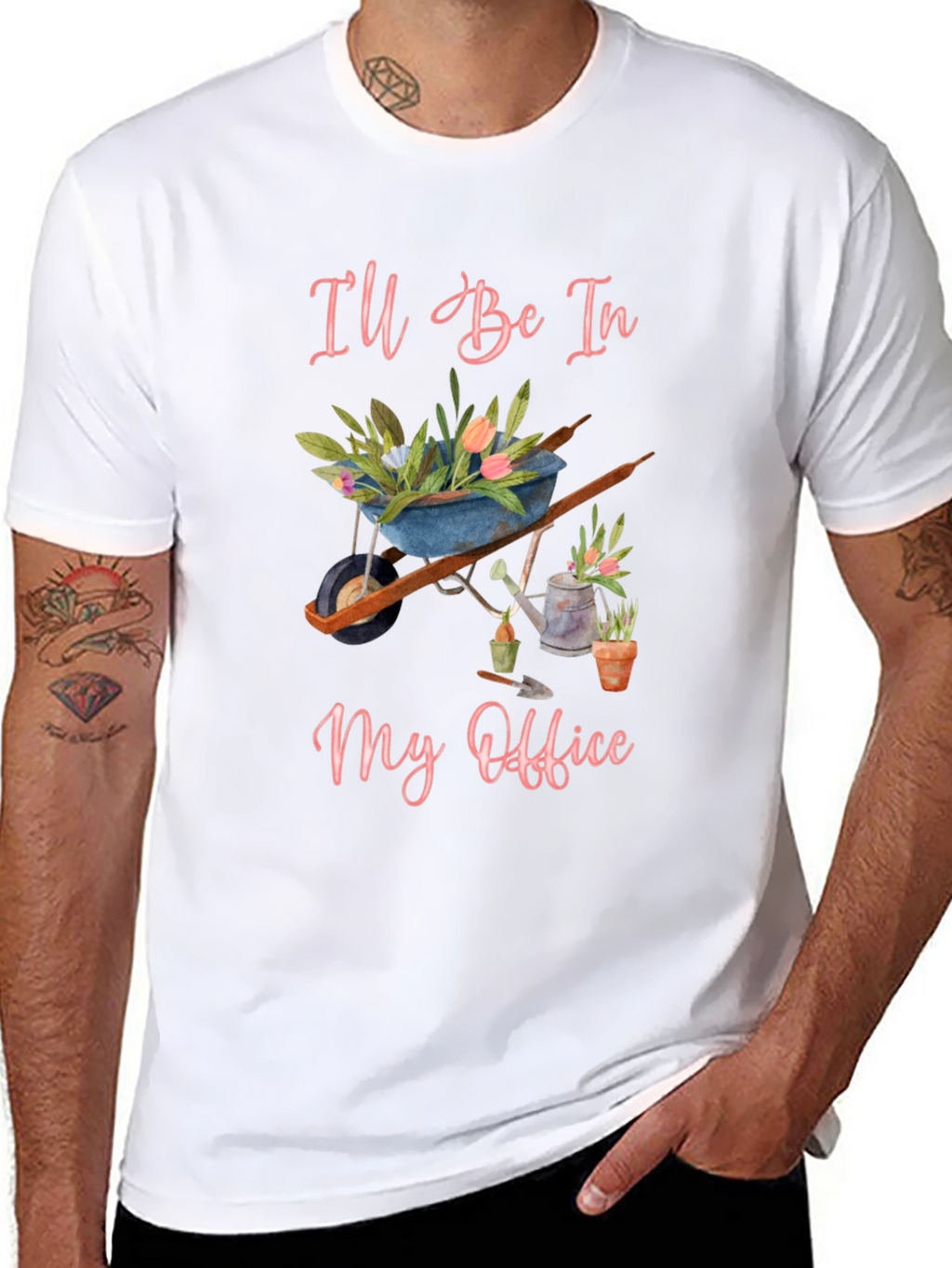 Gardeners Office T-Shirt - Floral Wheelbarrow Design