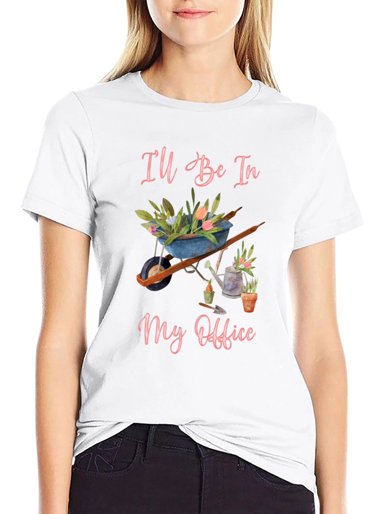 Gardeners Office T-Shirt - Floral Wheelbarrow Design