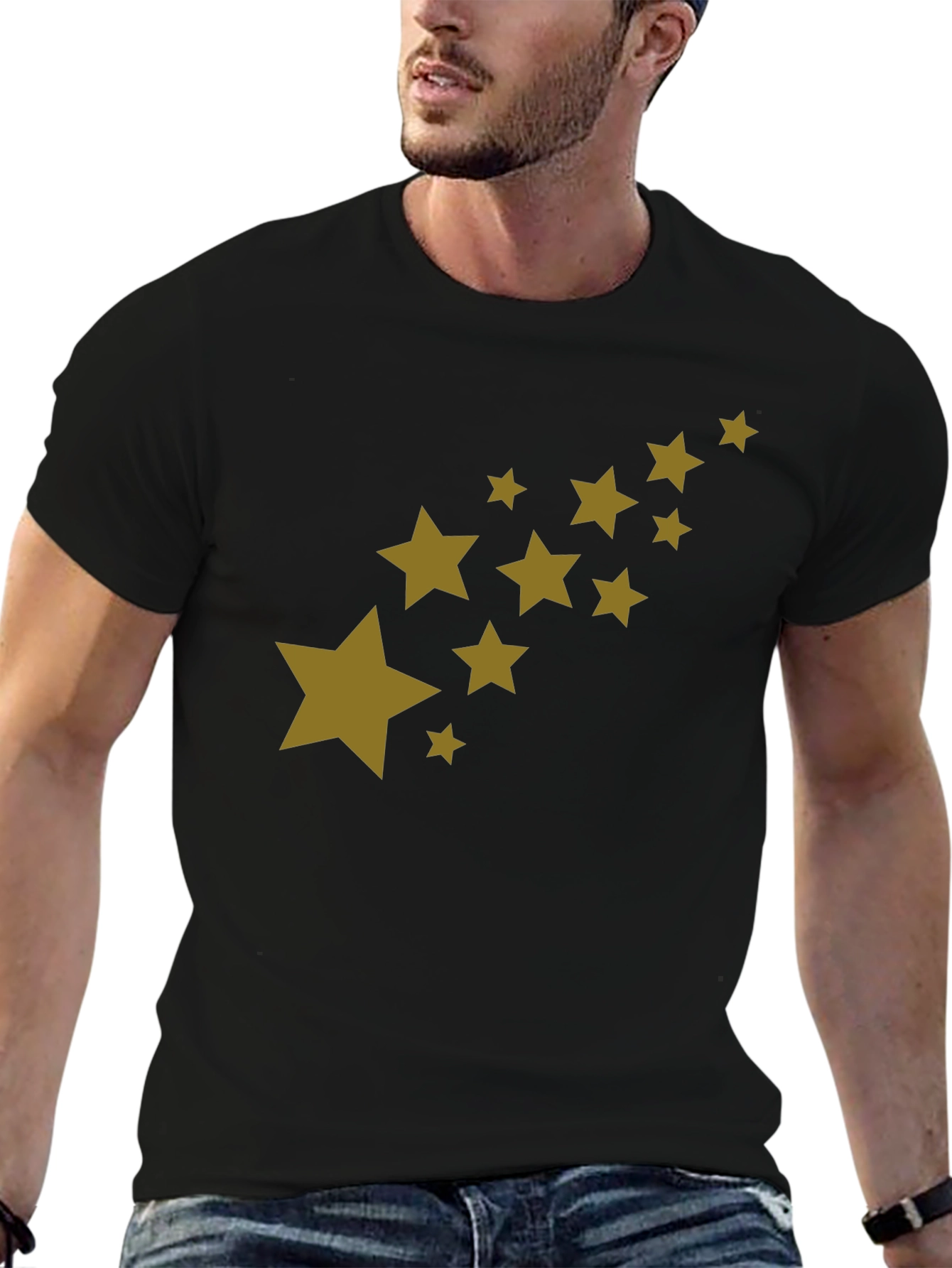 Mens Black T-Shirt with Star Graphic