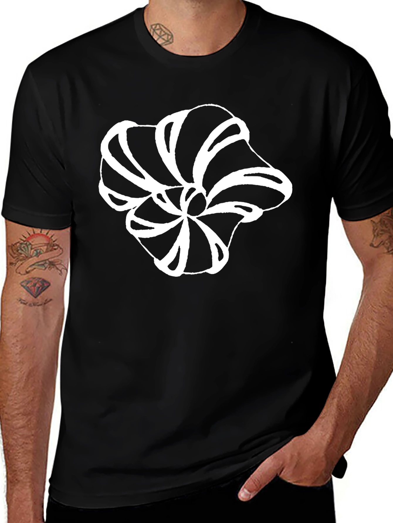 Abstract Floral Print Black T-Shirt