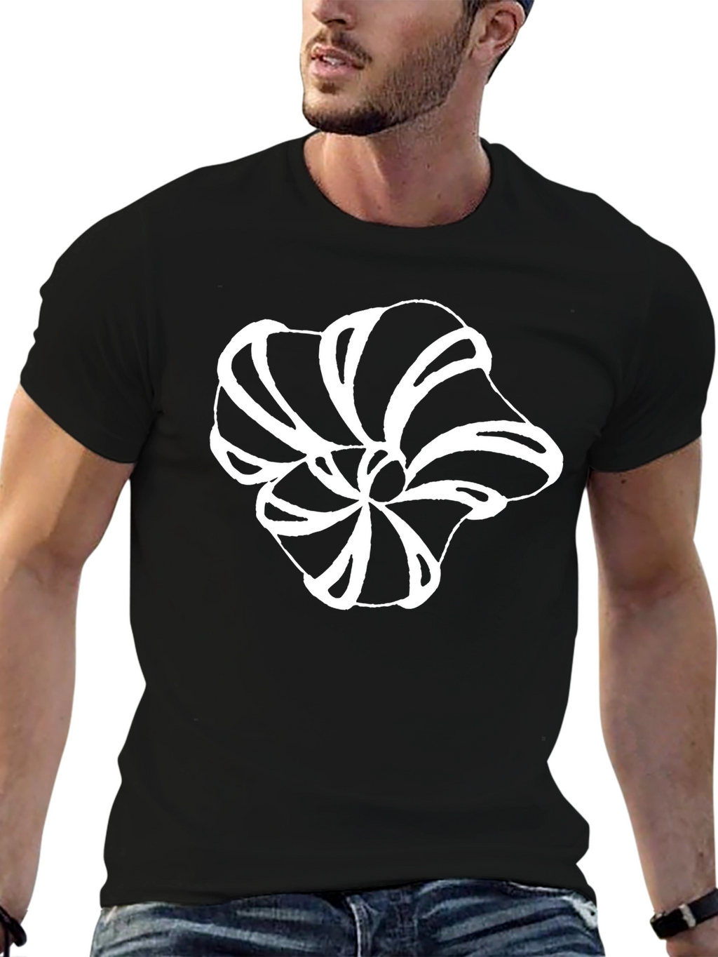 Abstract Floral Print Black T-Shirt
