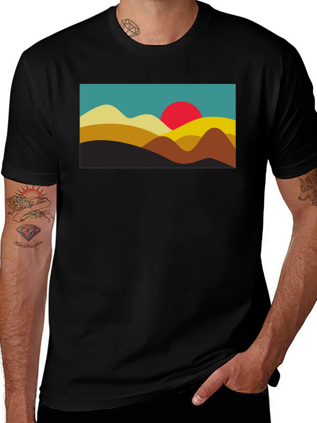 Retro Sunset Graphic Tee - Black