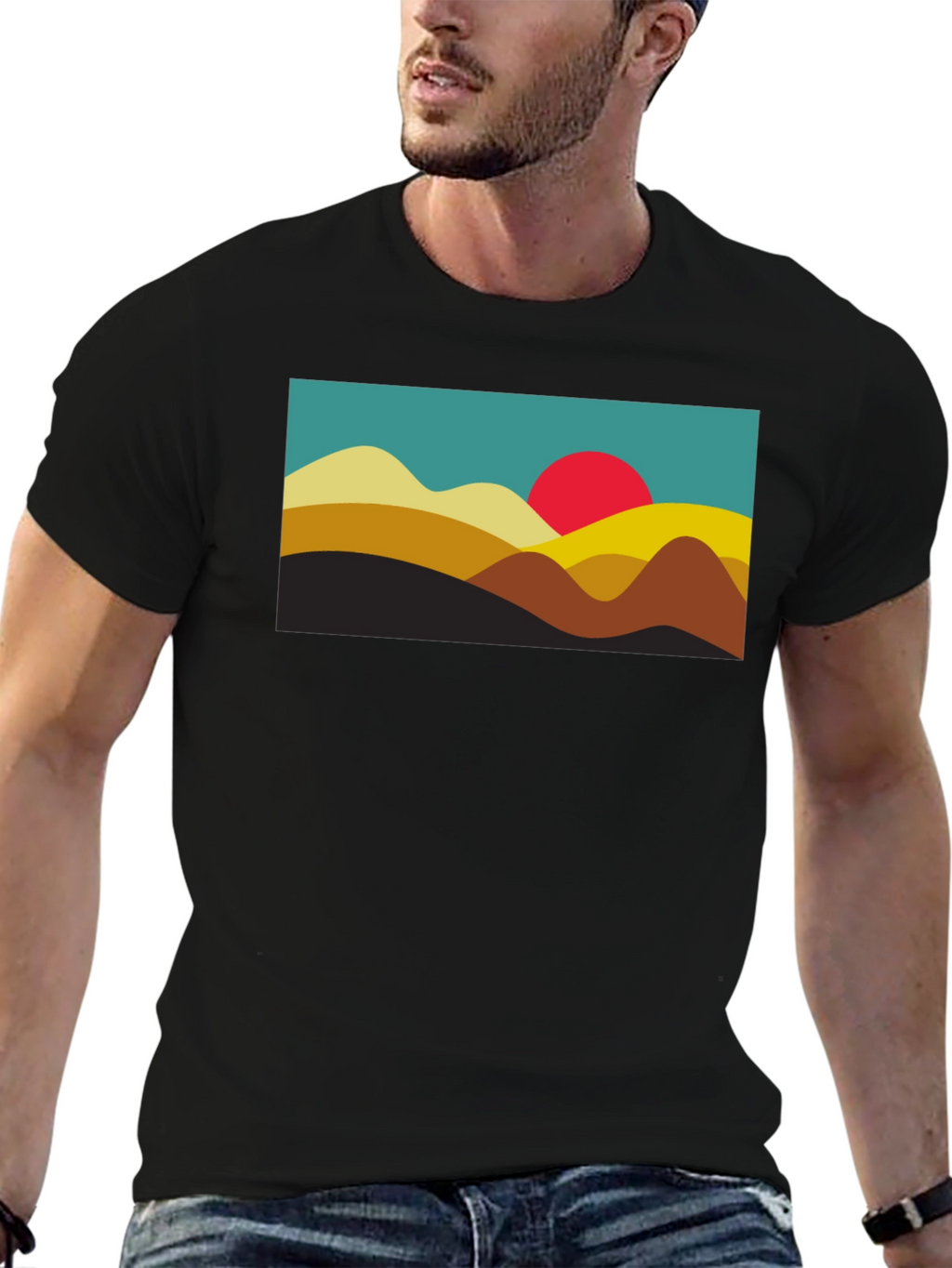 Retro Sunset Graphic Tee - Black