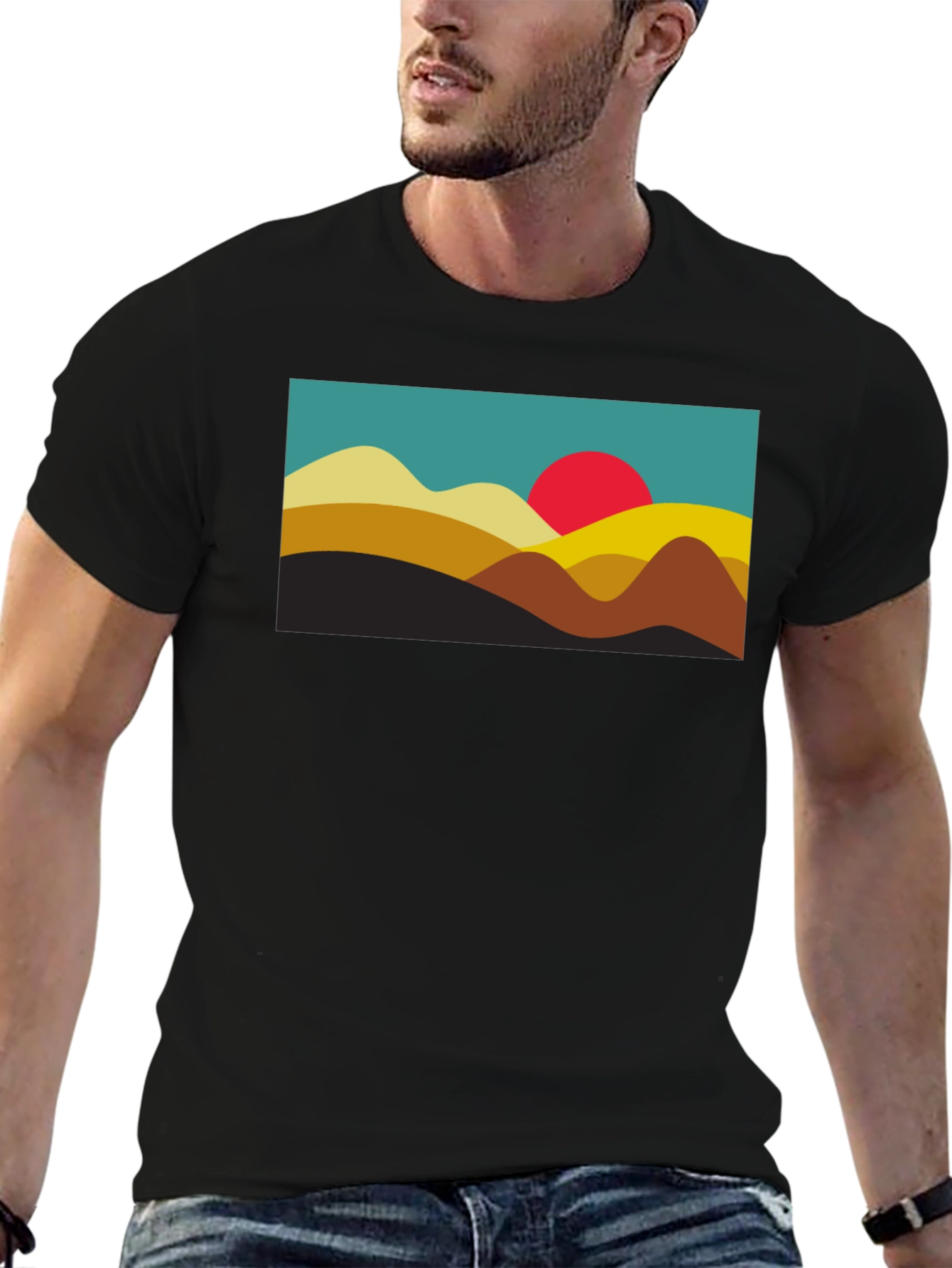 Retro Sunset Graphic Tee - Black