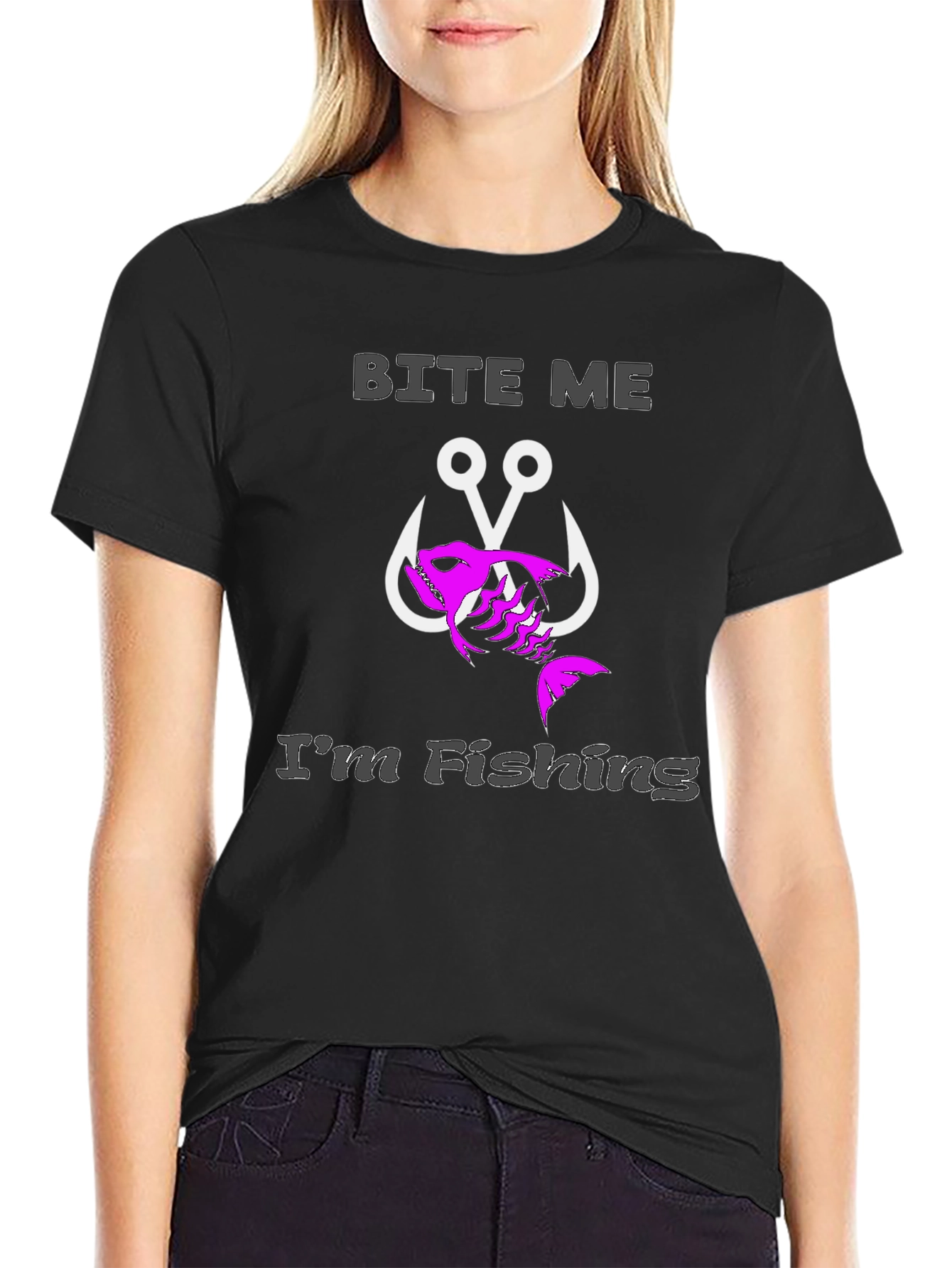 Bite Me Im Fishing Black T-Shirt