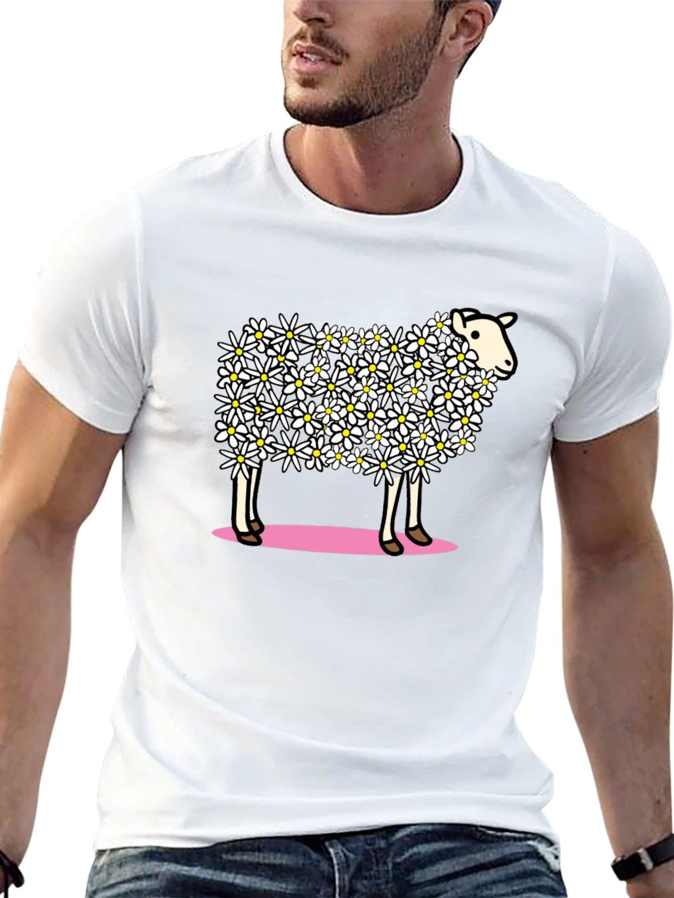 Floral Sheep Graphic T-Shirt - Unique Design