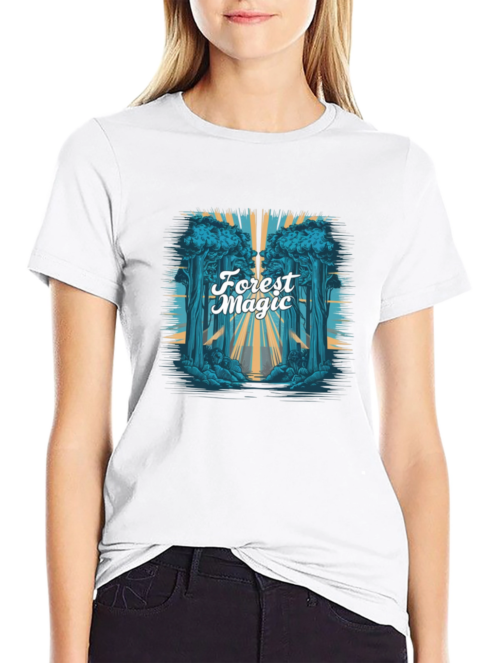 Forest Magic Graphic Tee - Black Cotton T-Shirt
