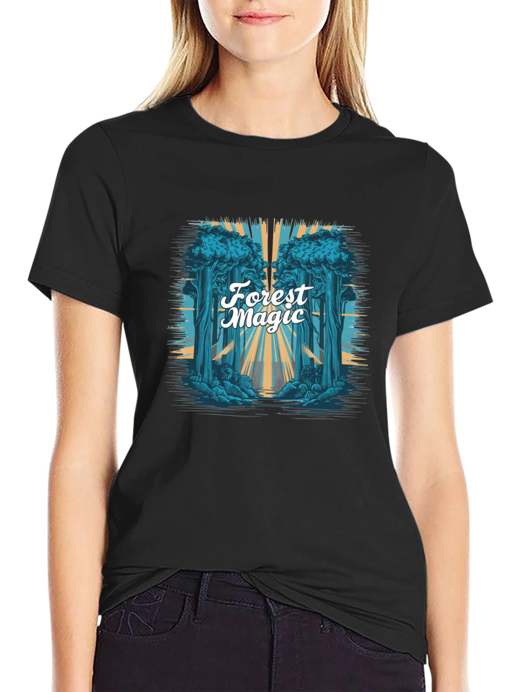 Forest Magic Graphic Tee - Black Cotton T-Shirt