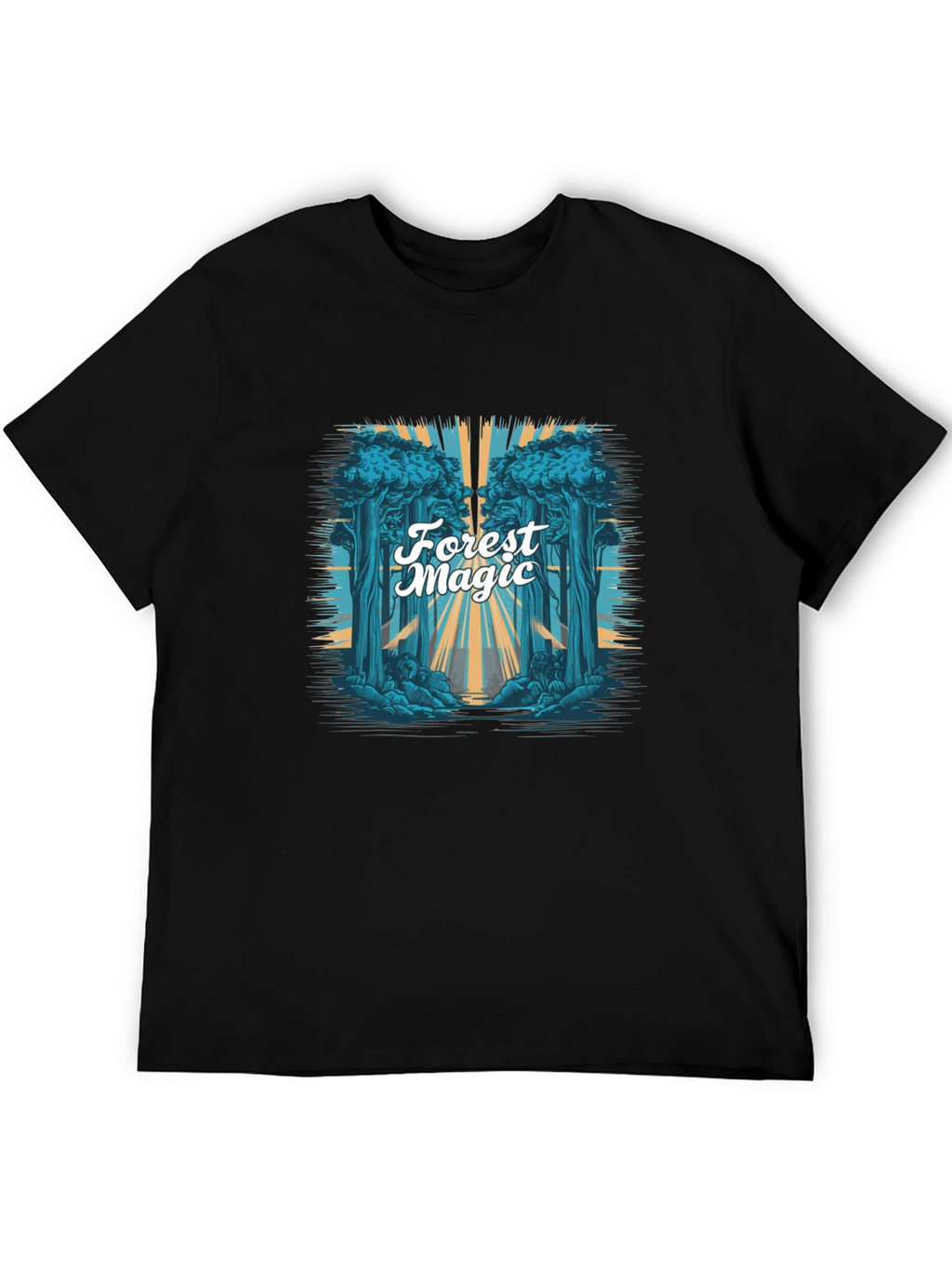 Forest Magic Graphic Tee - Black Cotton T-Shirt