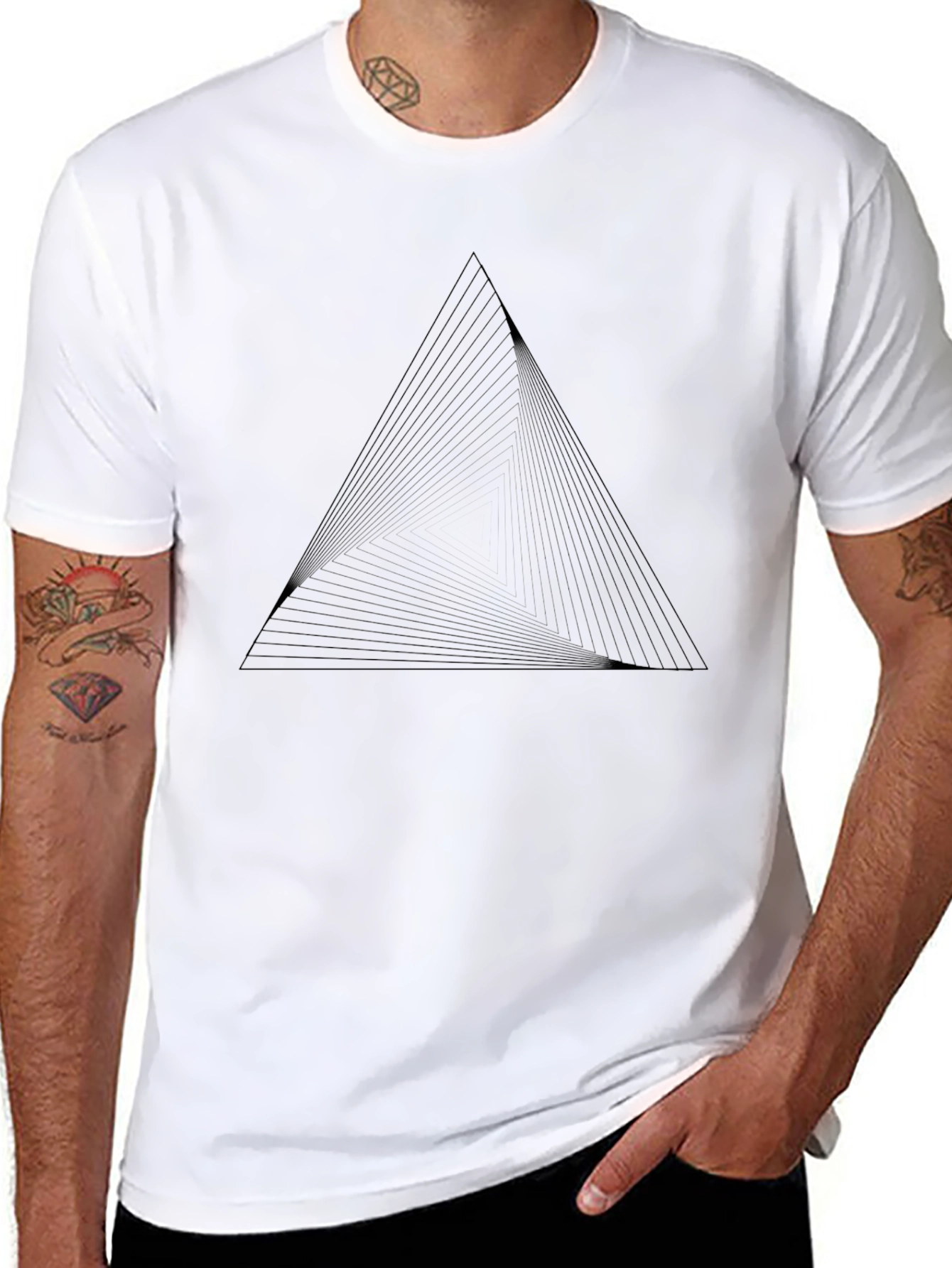 Geometric Triangle Line Art T-Shirt - Modern Minimalist Design