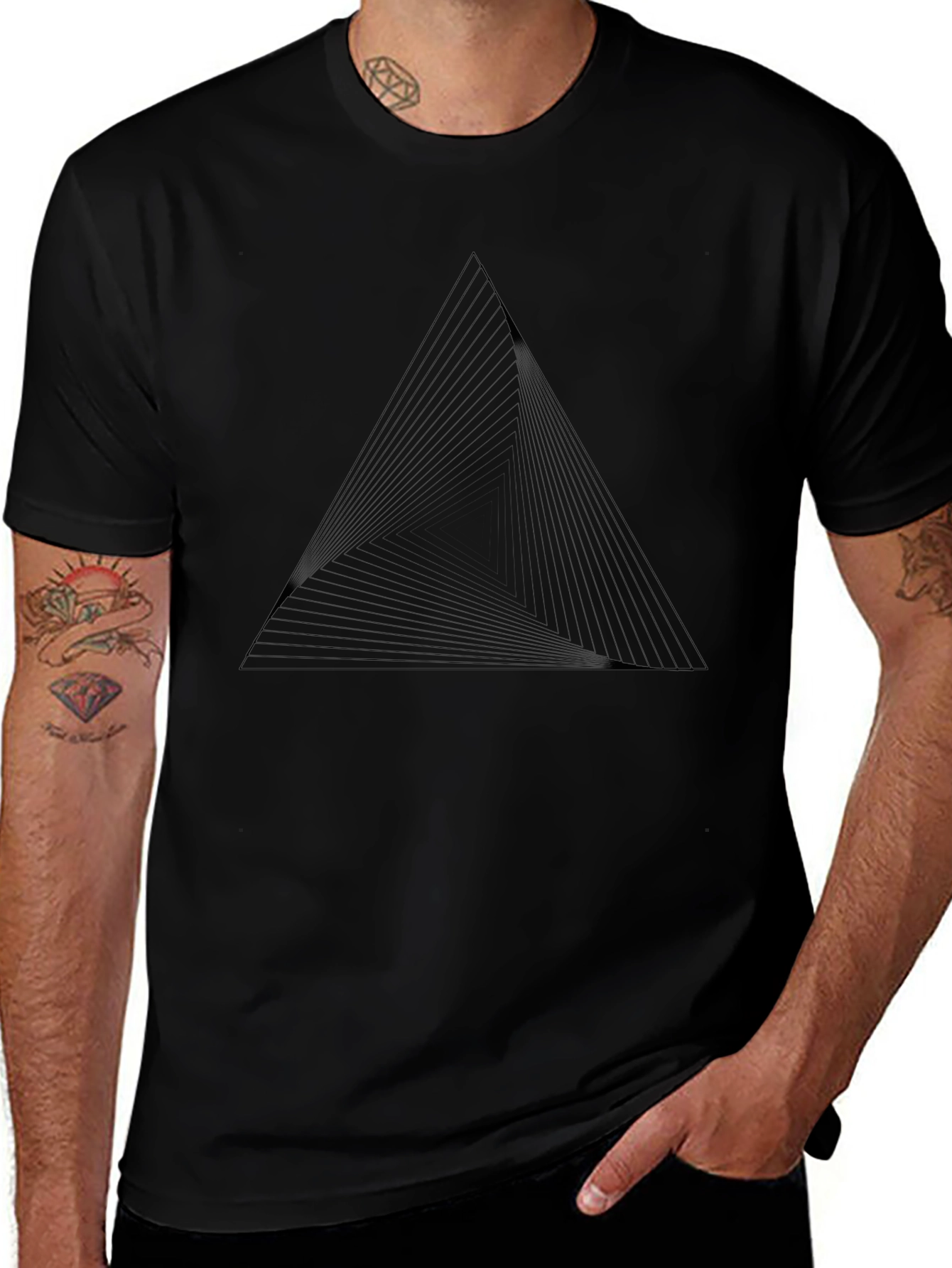 Geometric Triangle Line Art T-Shirt - Modern Minimalist Design