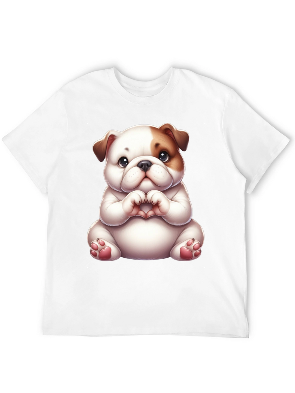 Cute Bulldog Heart Hands Black T-Shirt