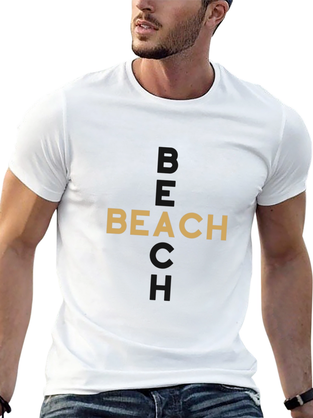 Stylish Beach Graphic Black T-Shirt