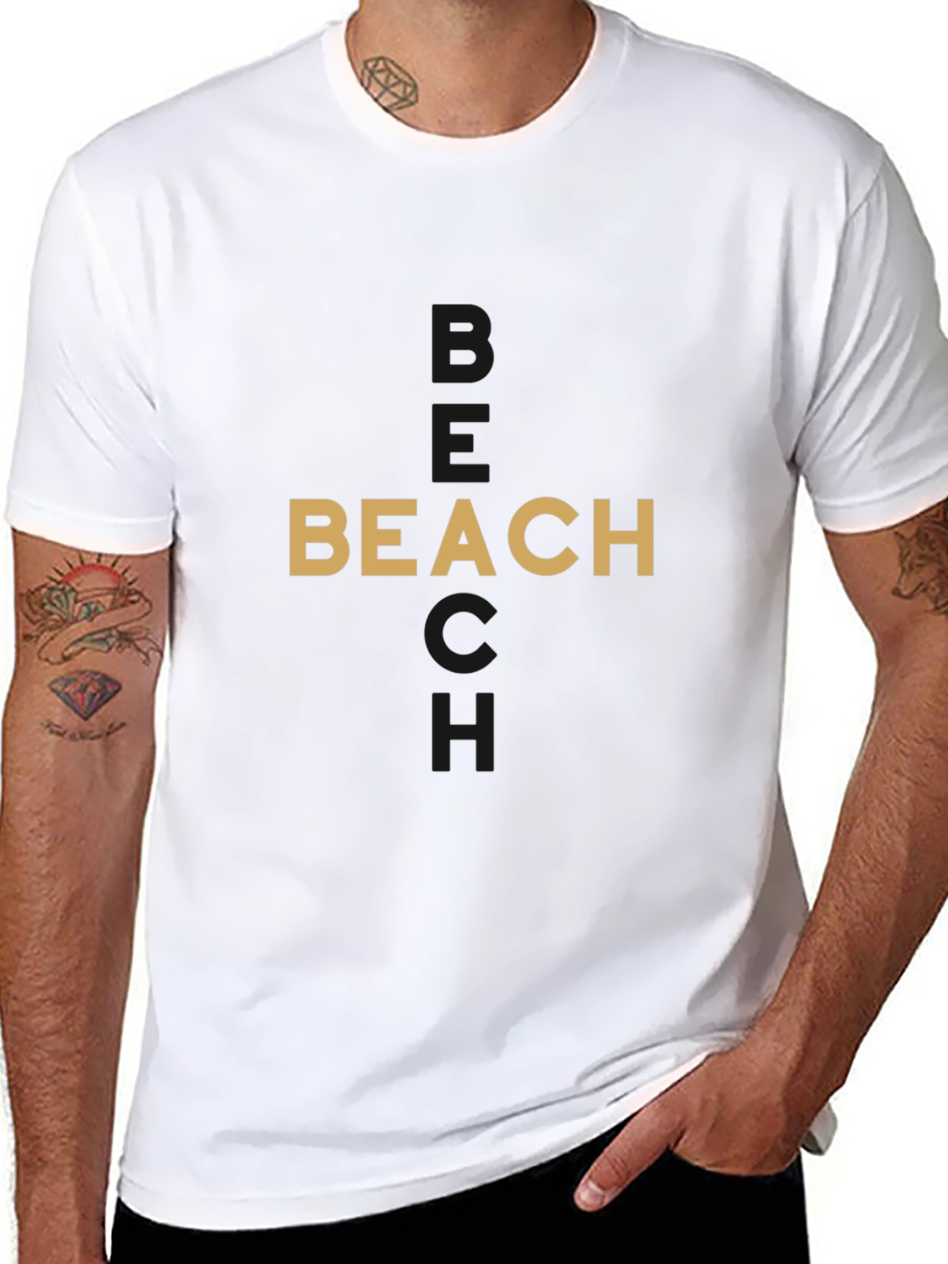 Stylish Beach Graphic Black T-Shirt