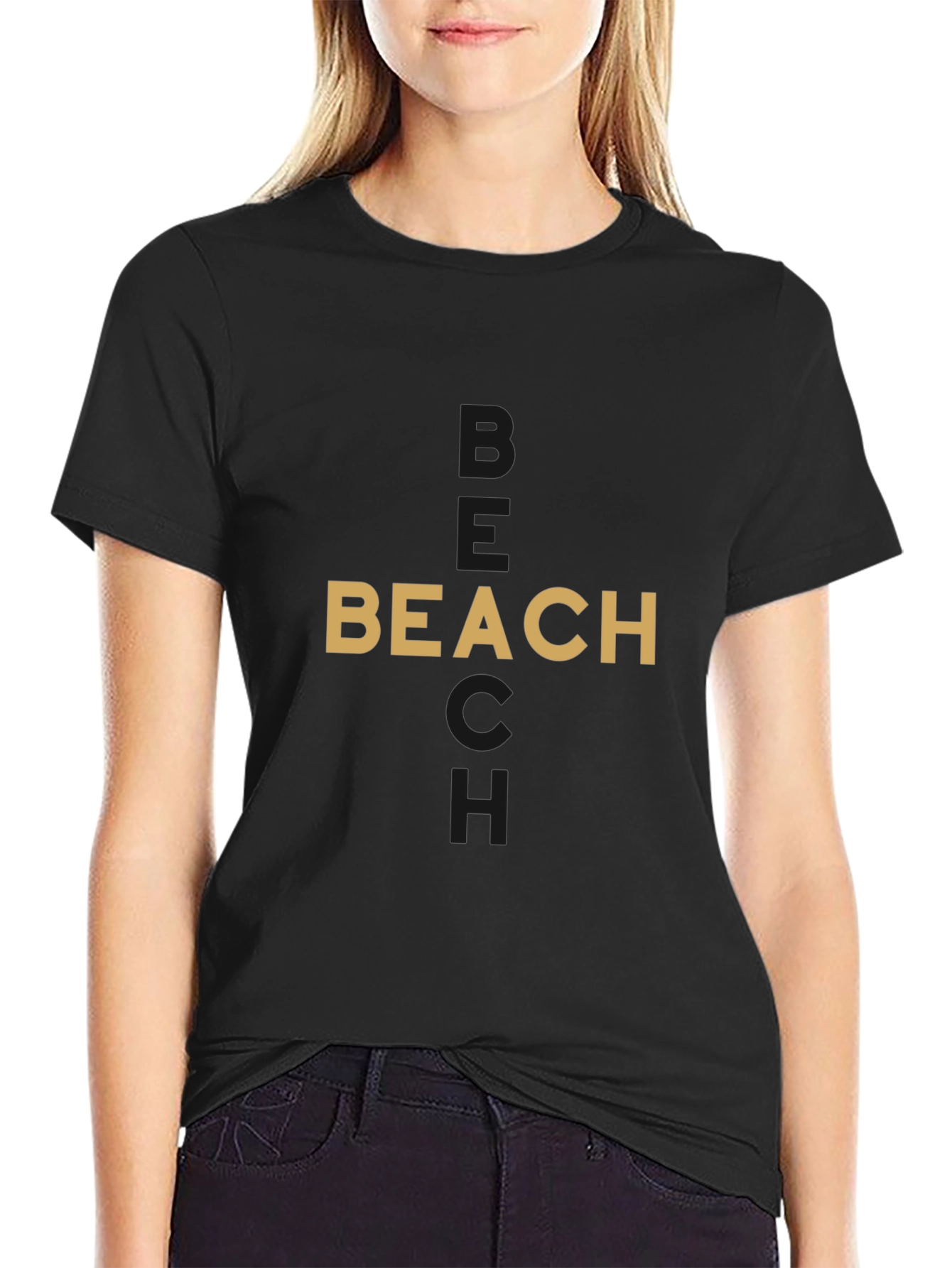 Stylish Beach Graphic Black T-Shirt