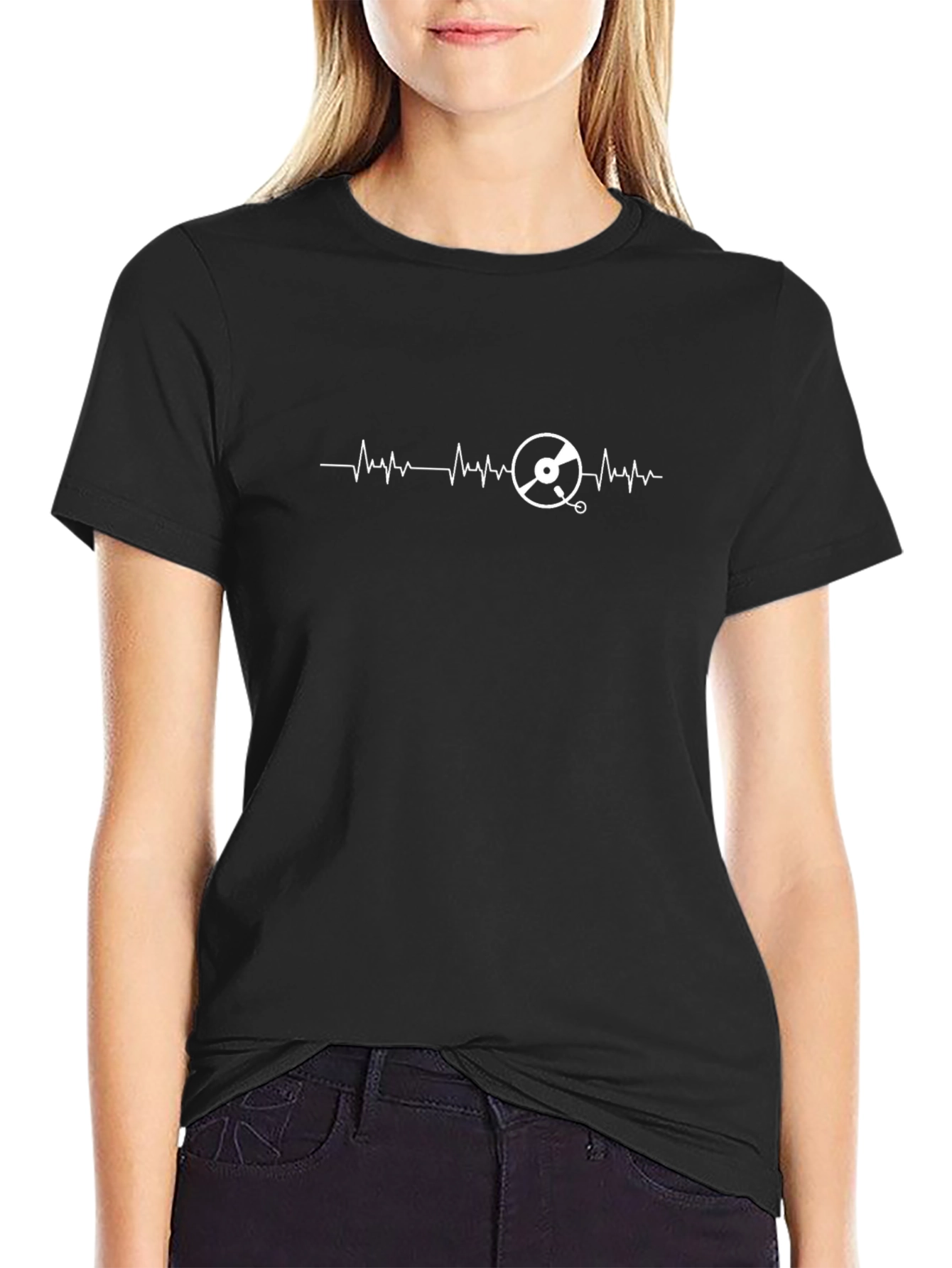 DJ Heartbeat Graphic Tee - Black Cotton Blend