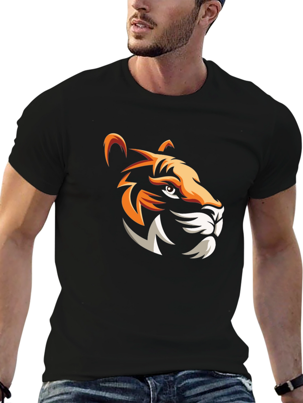 Bold Tiger Graphic Print Mens Black T-Shirt