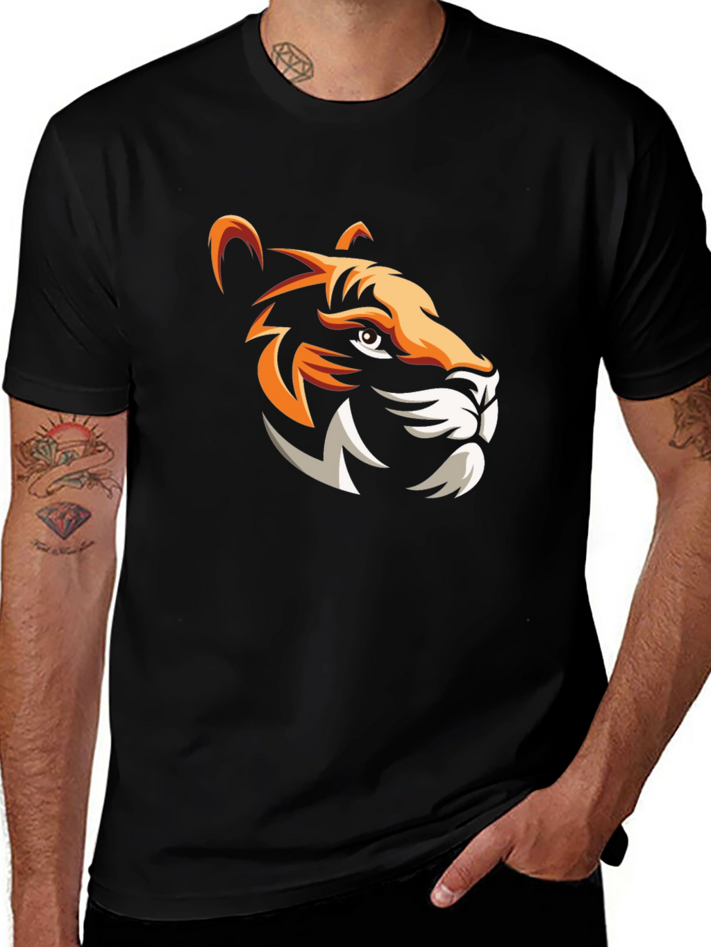 Bold Tiger Graphic Print Mens Black T-Shirt