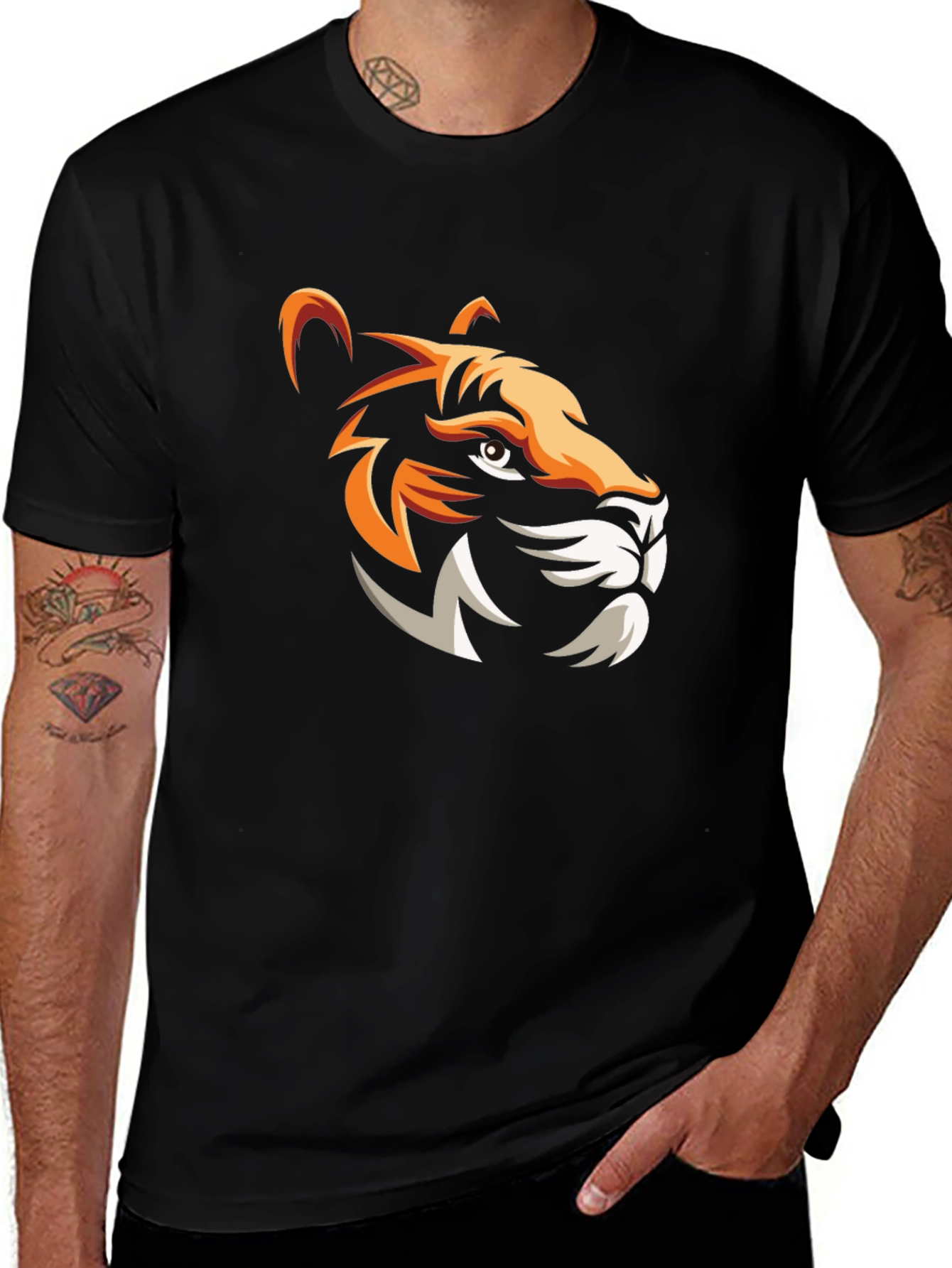 Bold Tiger Graphic Print Mens Black T-Shirt