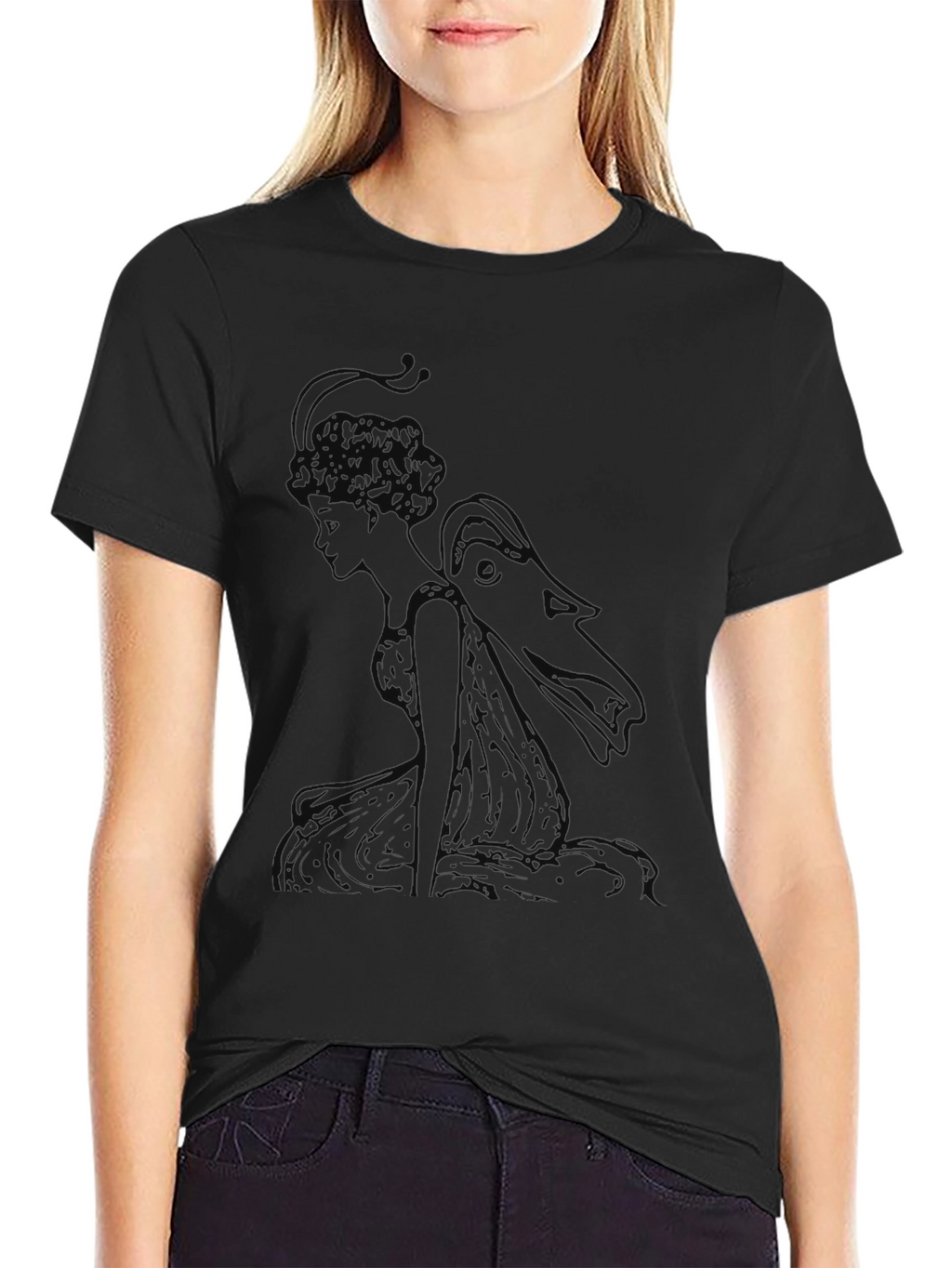 Elegant Black T-Shirt with Fairy Graphic