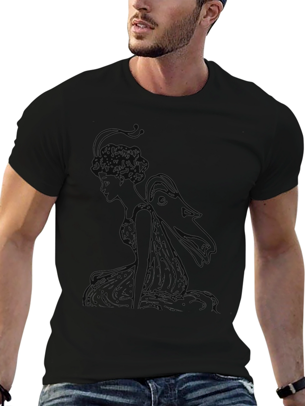 Elegant Black T-Shirt with Fairy Graphic