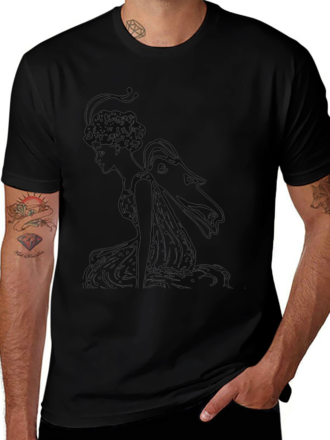 Elegant Black T-Shirt with Fairy Graphic