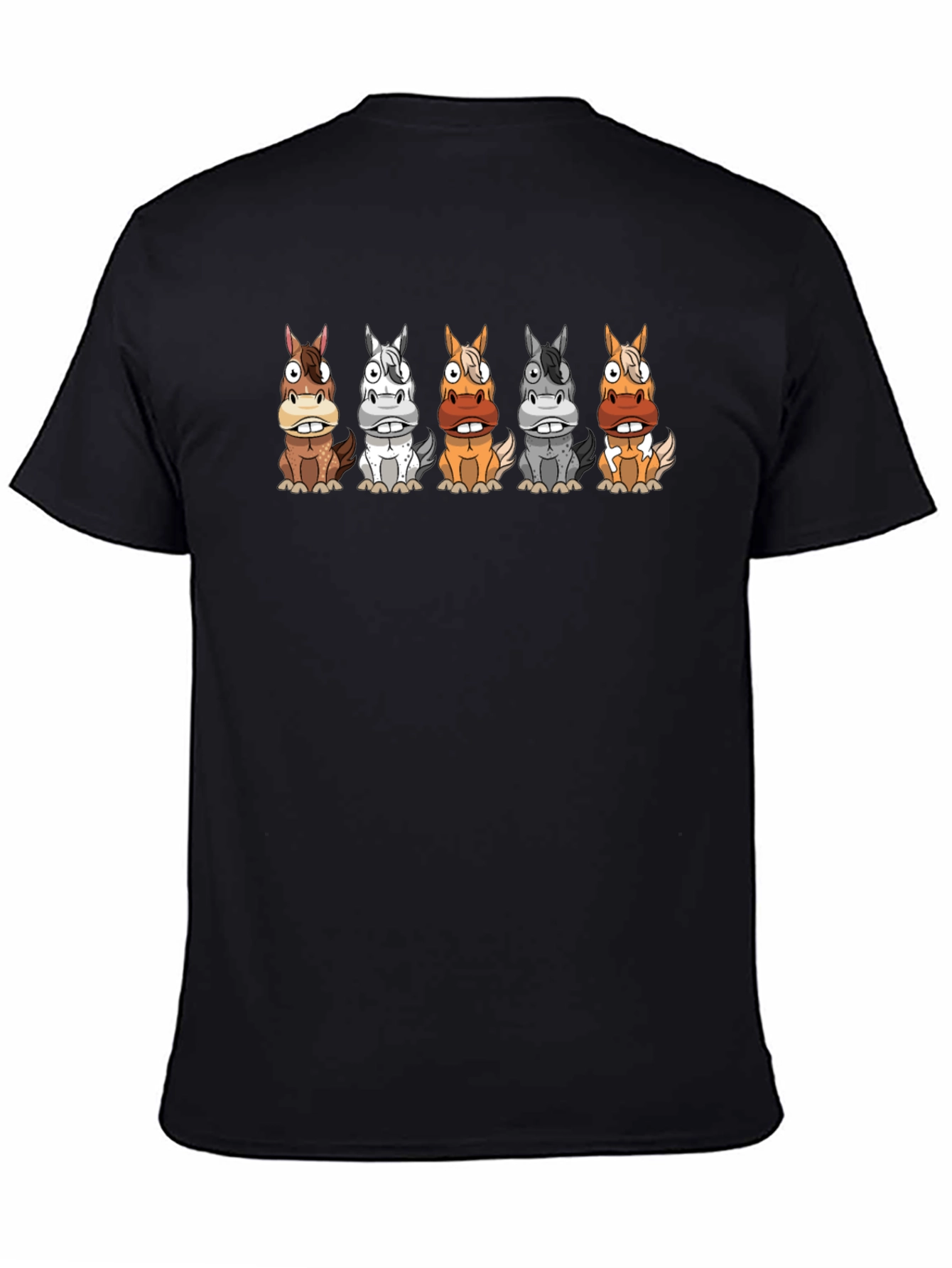 Cartoon Horses Black T-Shirt