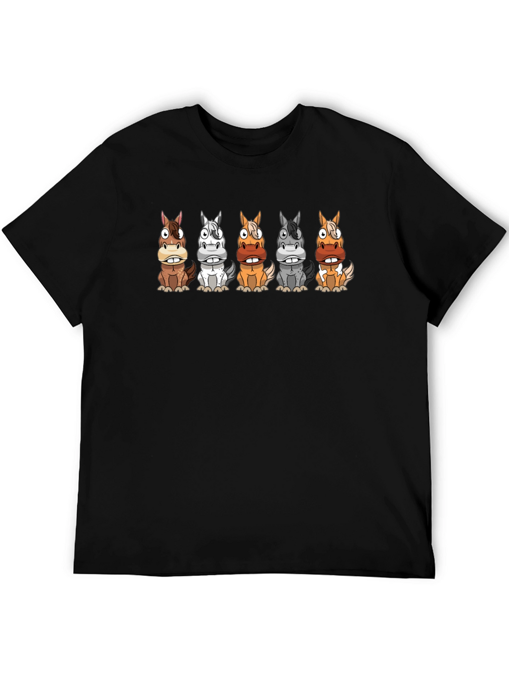 Cartoon Horses Black T-Shirt