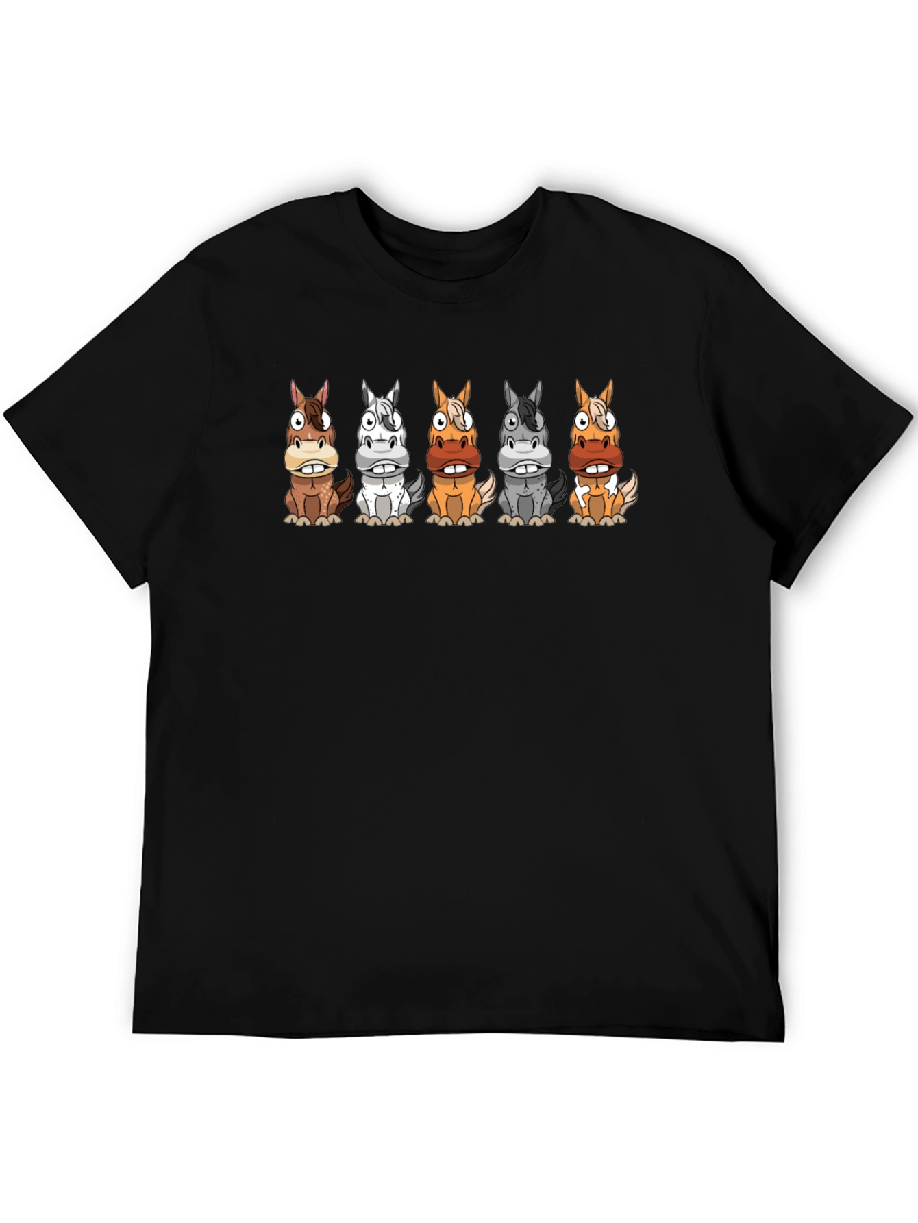 Cartoon Horses Black T-Shirt